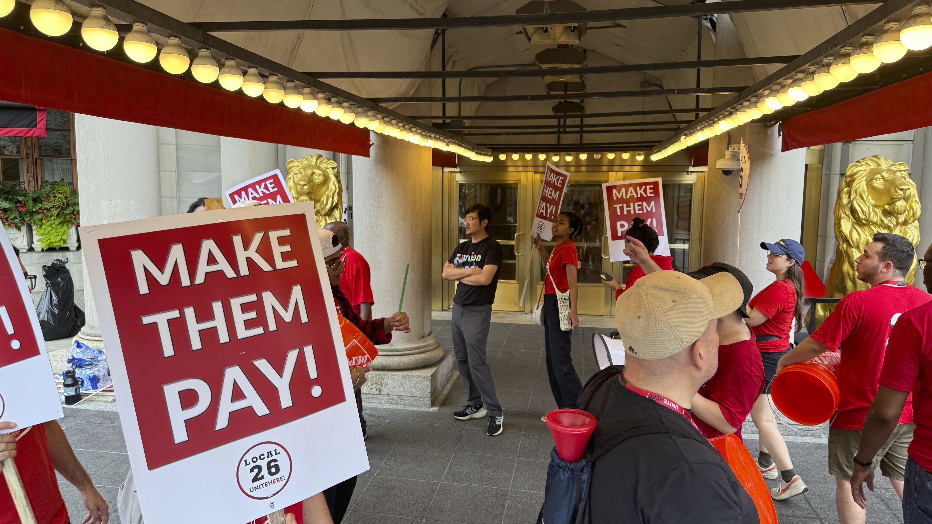 Hotel workers on strike.