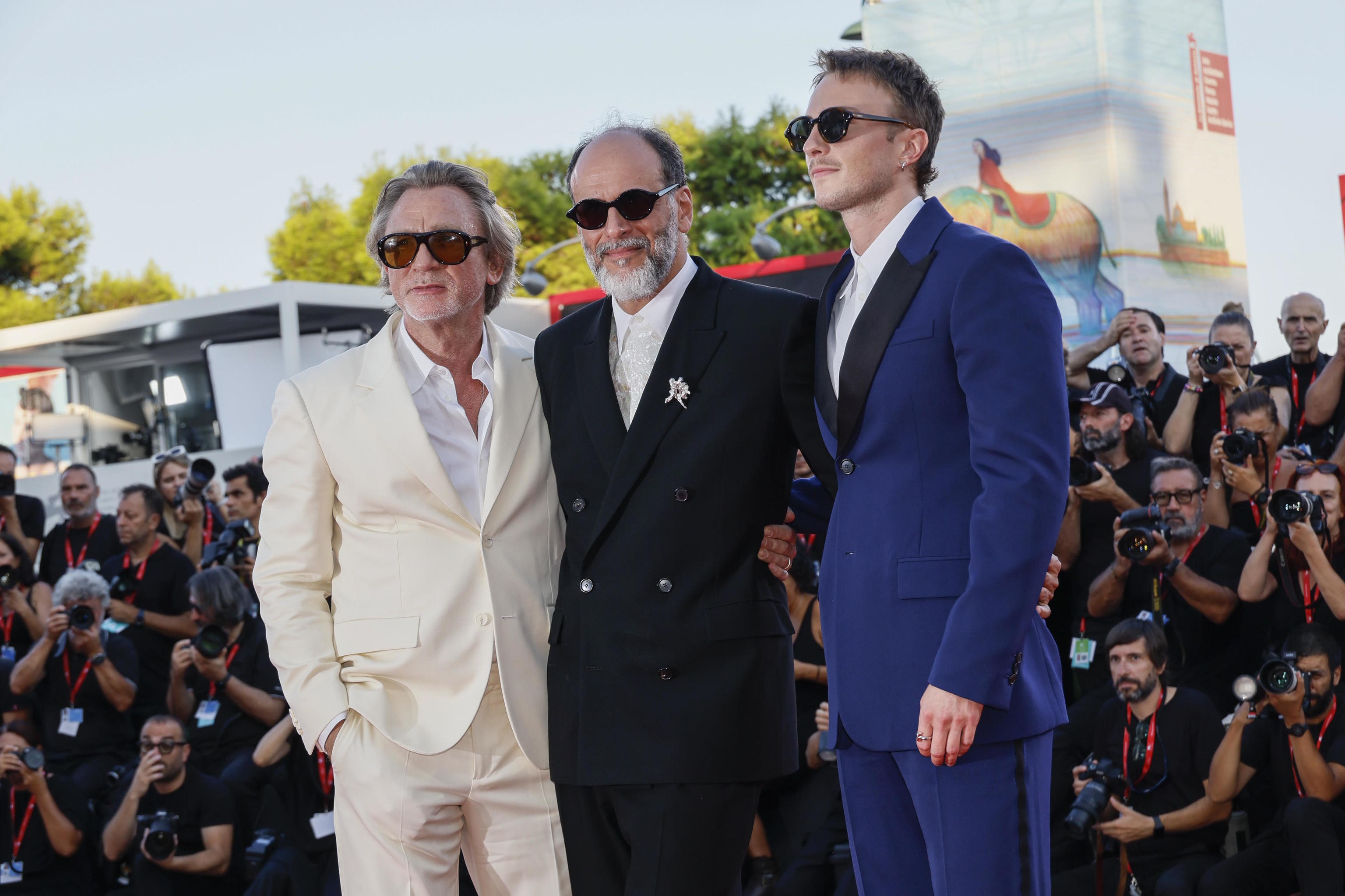 Daniel Craig, from left, director Luca Guadagnino, and Drew Starkey.