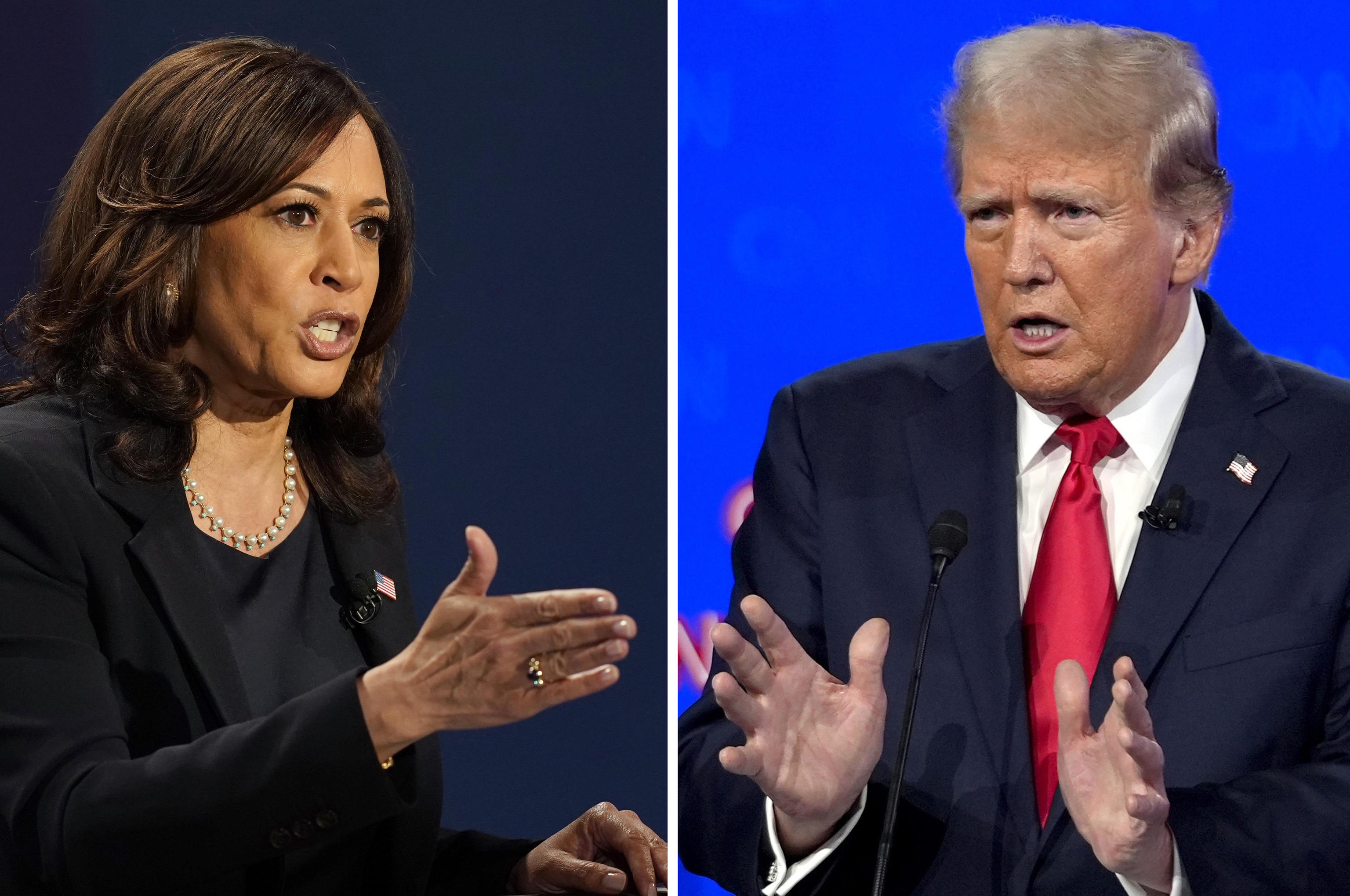 In this combination photo, Kamala Harris and Donald Trump.