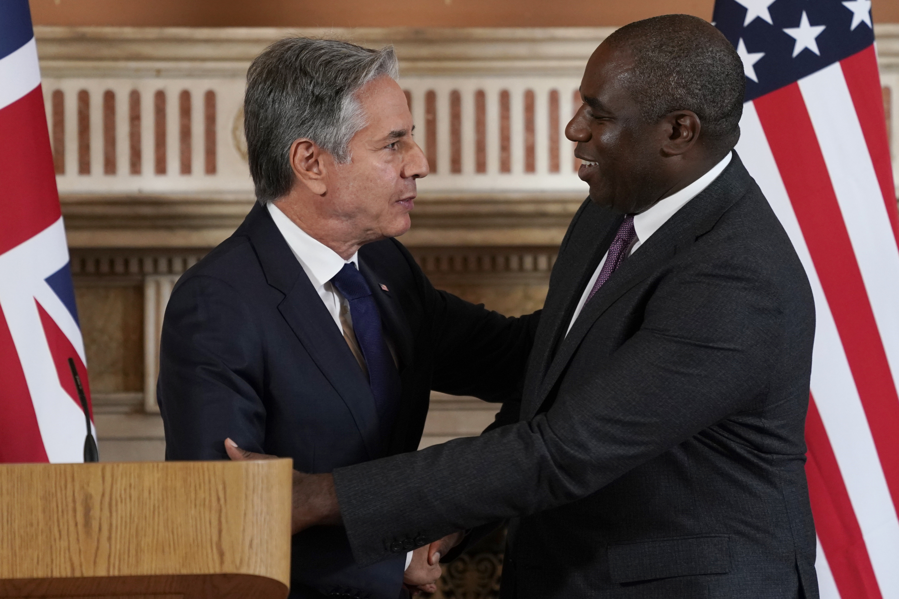 Secretary of State Antony Blinken, left and Britain's Foreign Secretary David Lammy