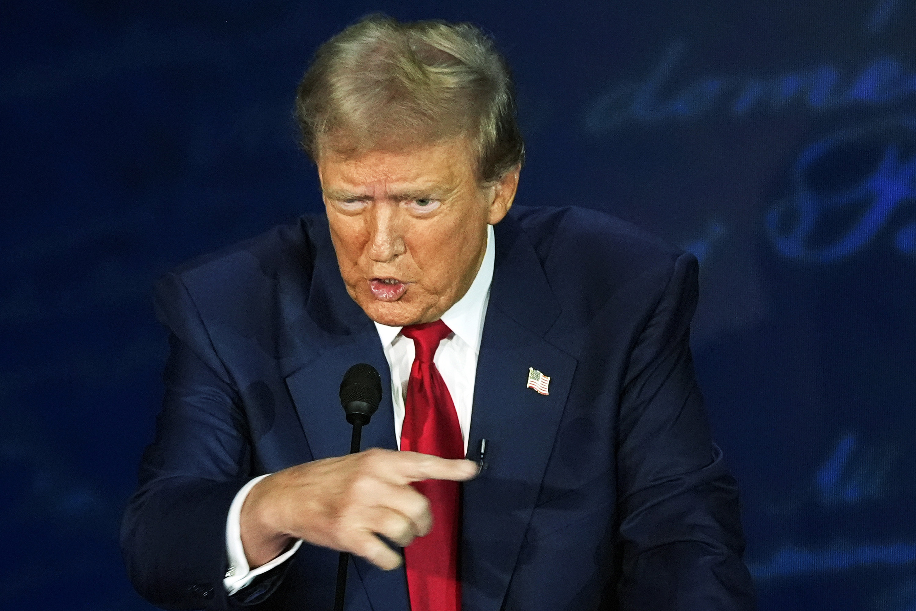 Republican presidential nominee former President Donald Trump speaks during a presidential debate.