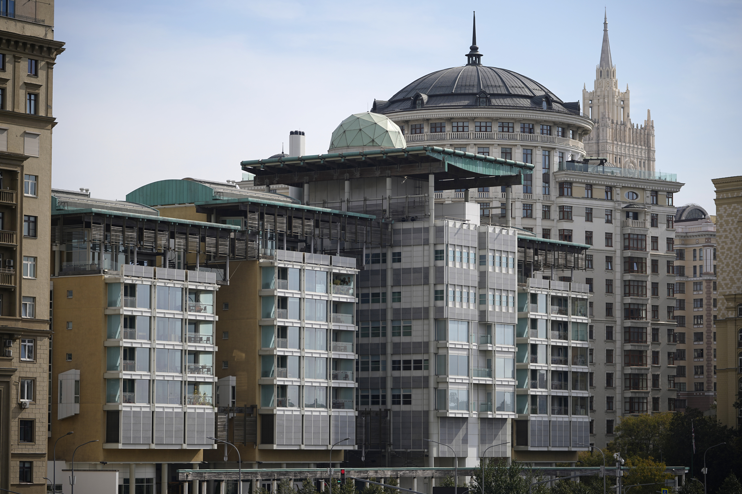 A view of the British Embassy building, centre, in Moscow