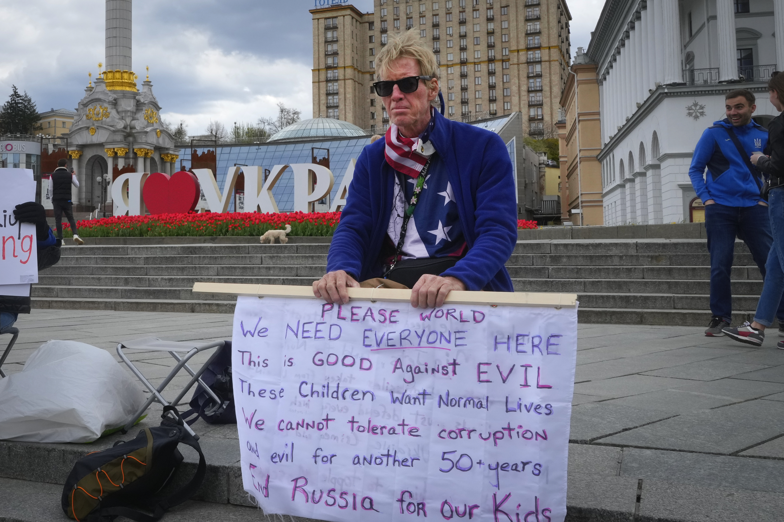 Ryan Wesley Routh takes part in a rally in central Kyiv, Ukraine