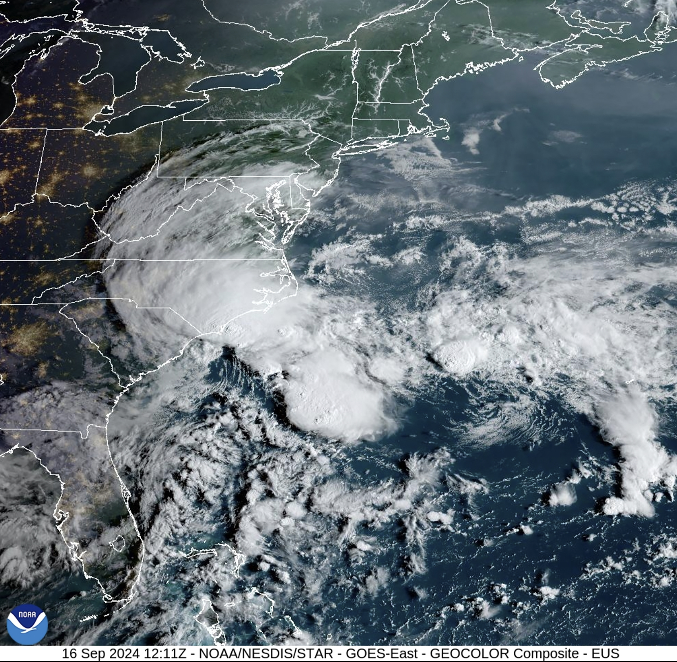 Tropical storm conditions along a stretch of the U.S. Southeast seacoast.