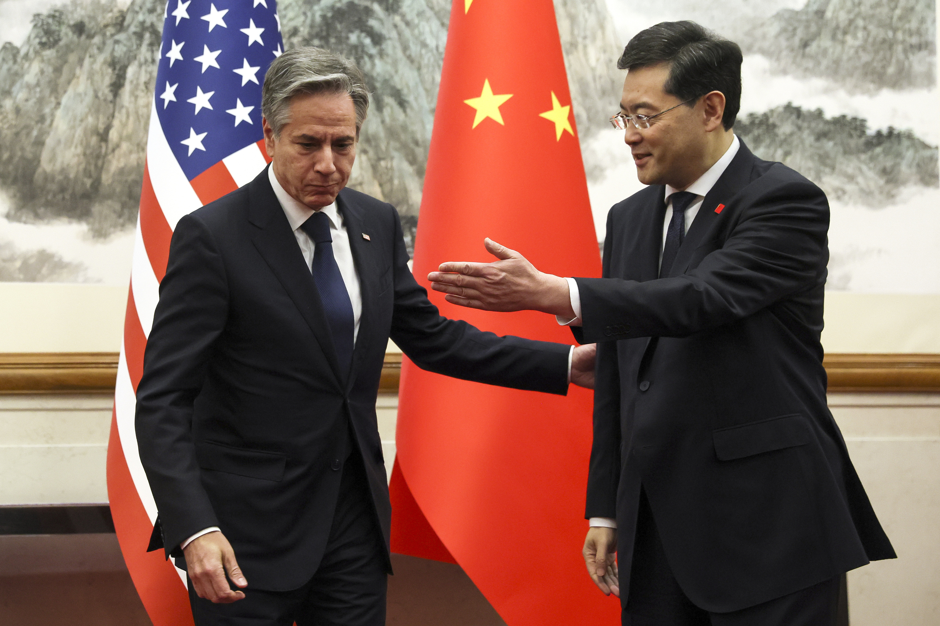 U.S. Secretary of State Antony Blinken, left, meets with Chinese Foreign Minister Qin Gang, right,