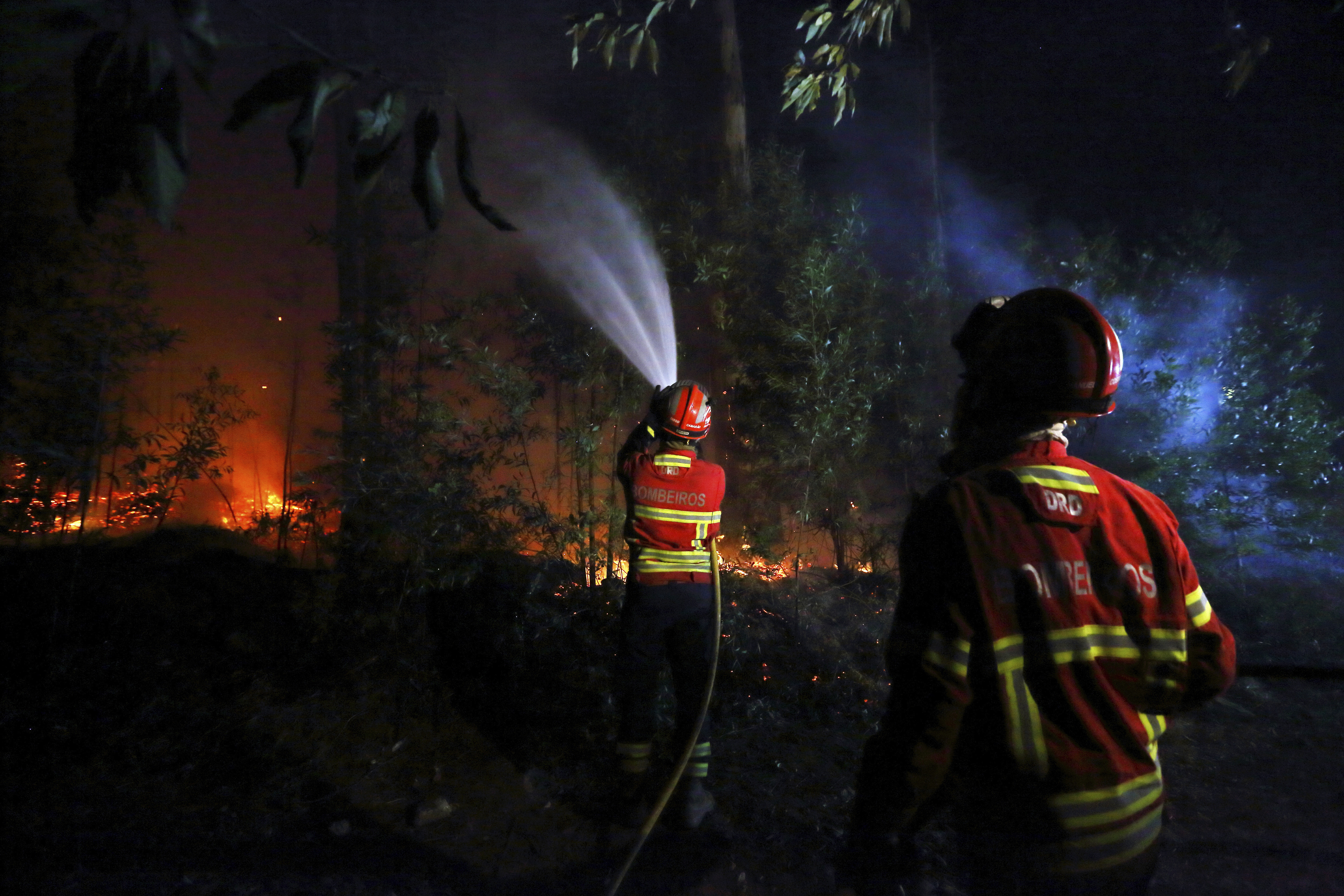 Firefighters work to extinguish a fire on the outskirts of Sever do Vouga, a town in northern Portugal.