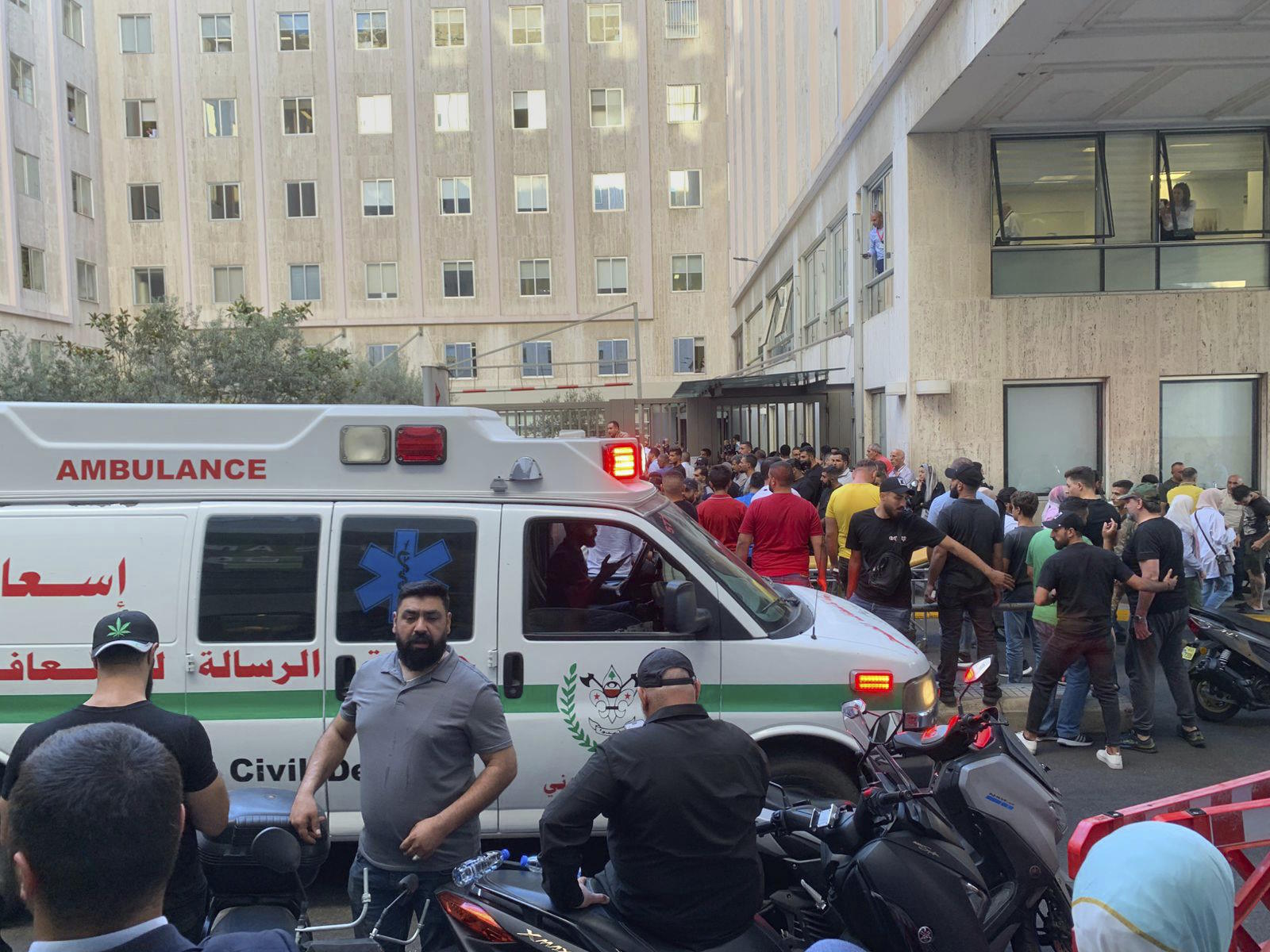 American University hospital after the arrival of several men who were wounded by exploded handheld pagers, in Beirut.