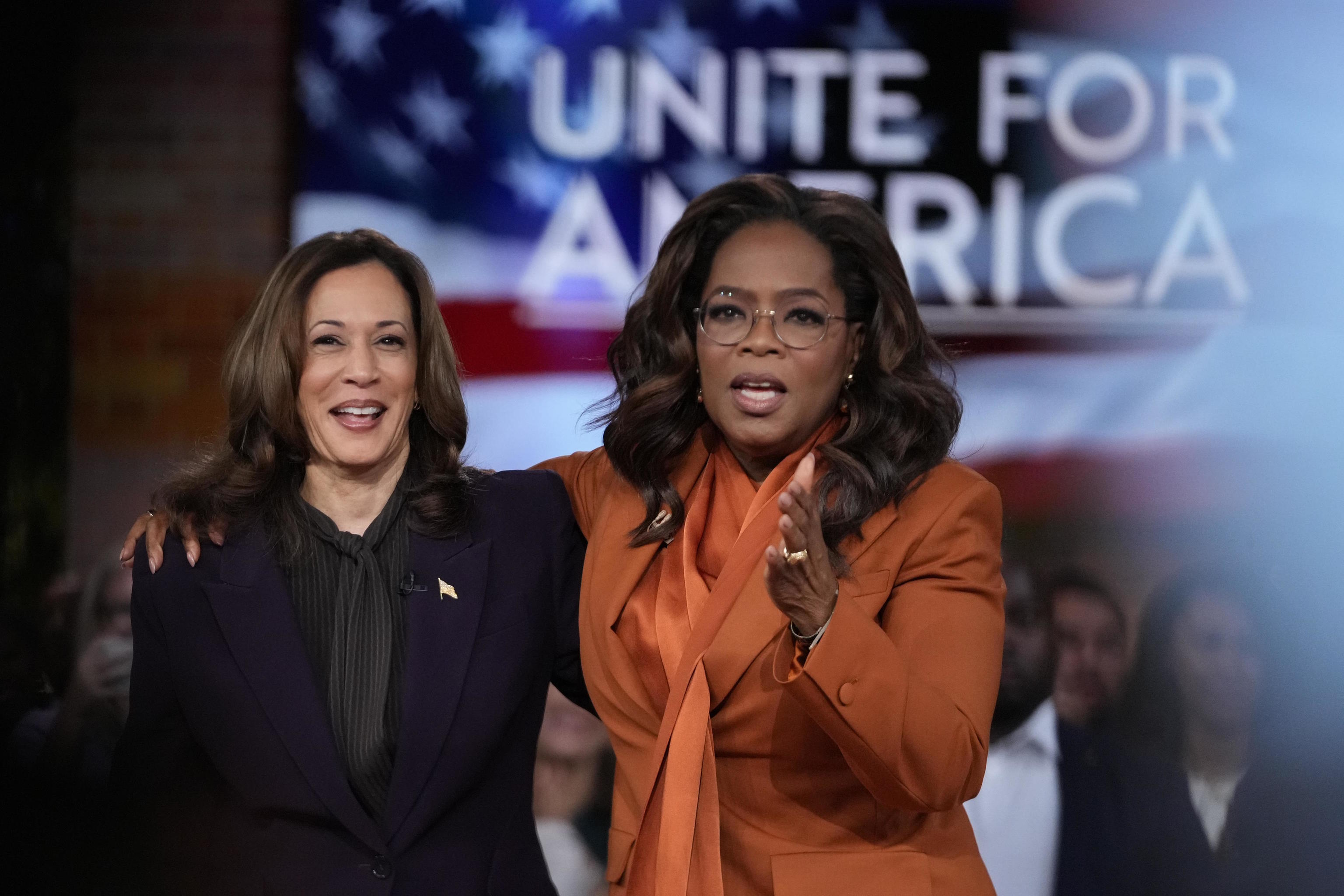 Harris joins Oprah Winfrey at Oprah's Unite for America Live Streaming event.