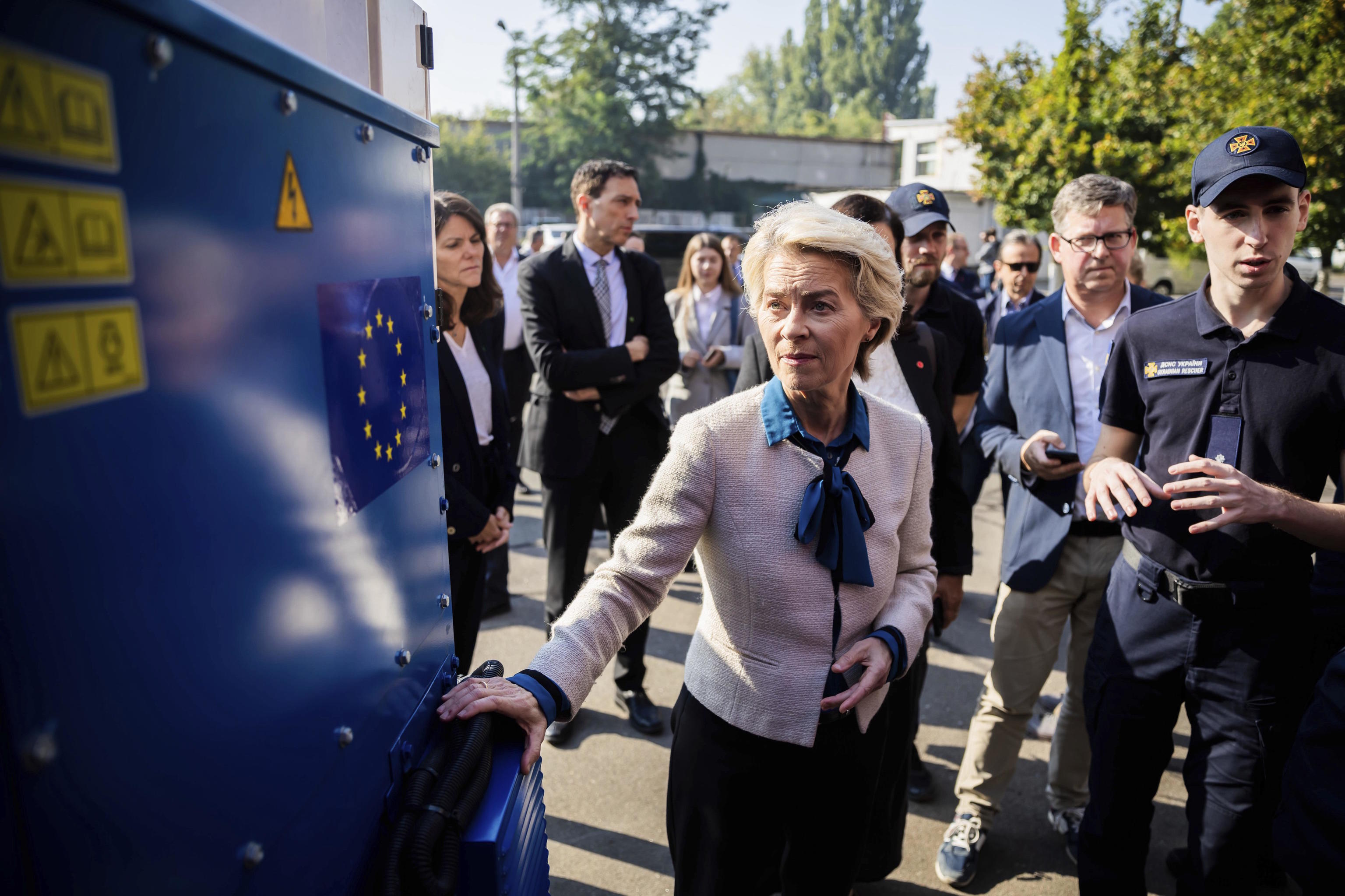 Von der Leyen during a visit to the State Emergency Service in Kyiv, Ukraine.