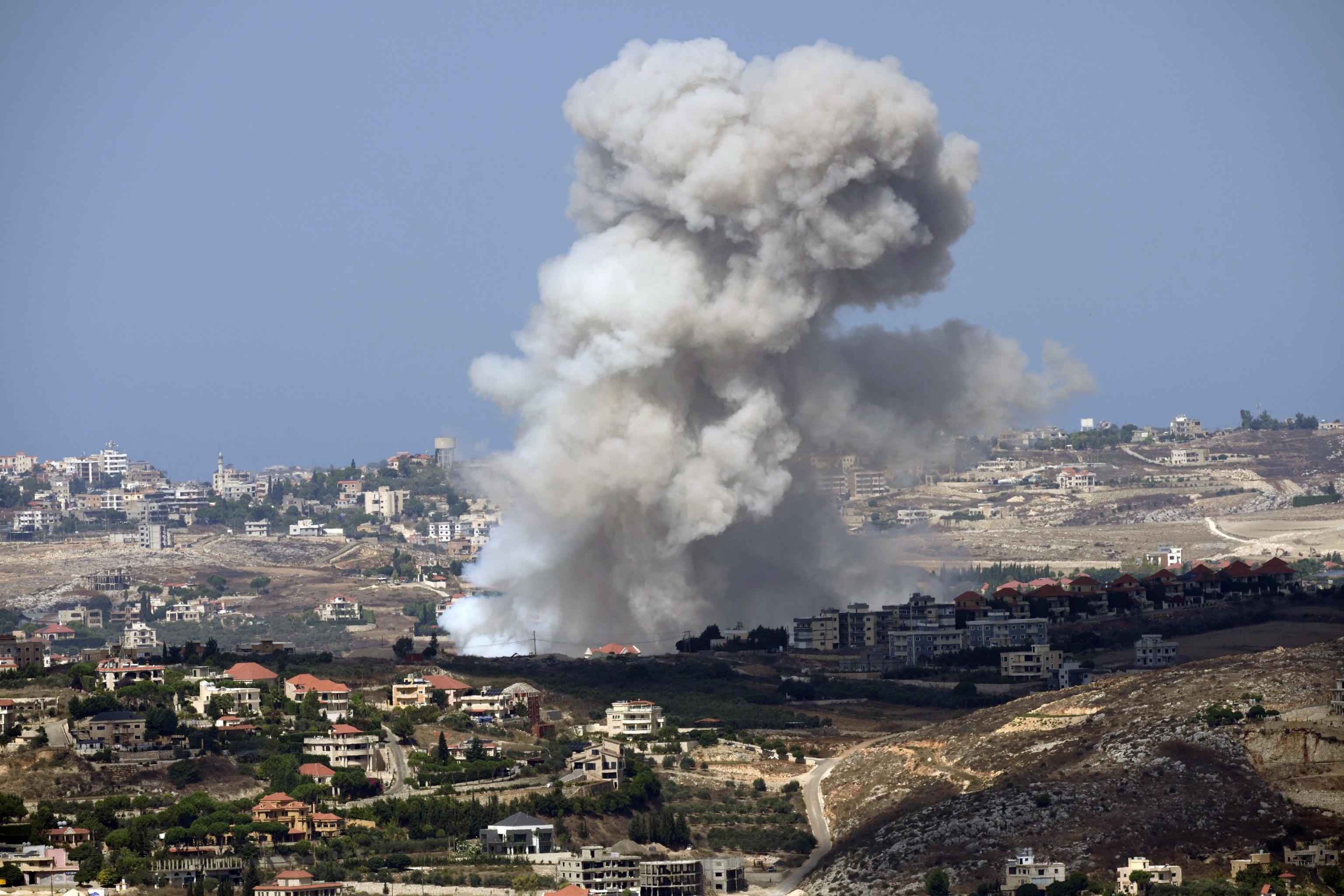 Smoke rises from Israeli shelling on villages in the Nabatiyeh district.