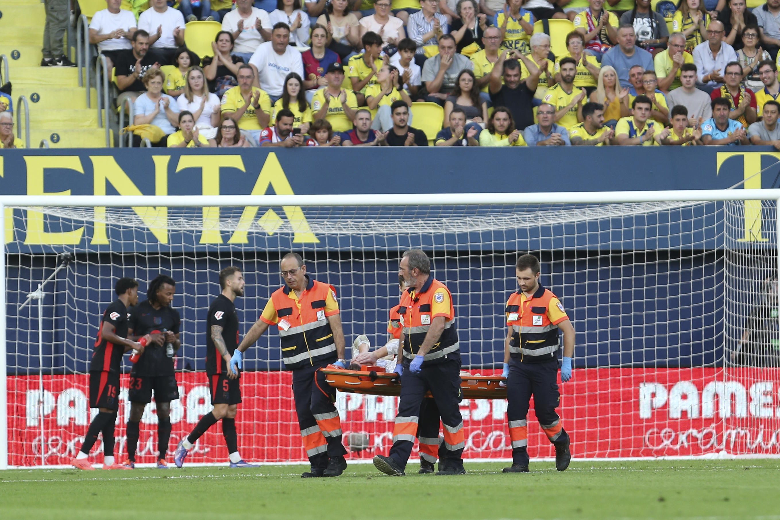 Ter Stegen is removed from the pitch on a stretcher after picking up an injury.