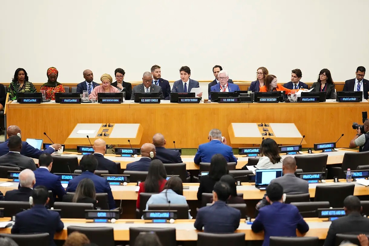 Canadian Prime Minister Justin Trudeau participates in a high-level meeting with an advisory group on Haiti.