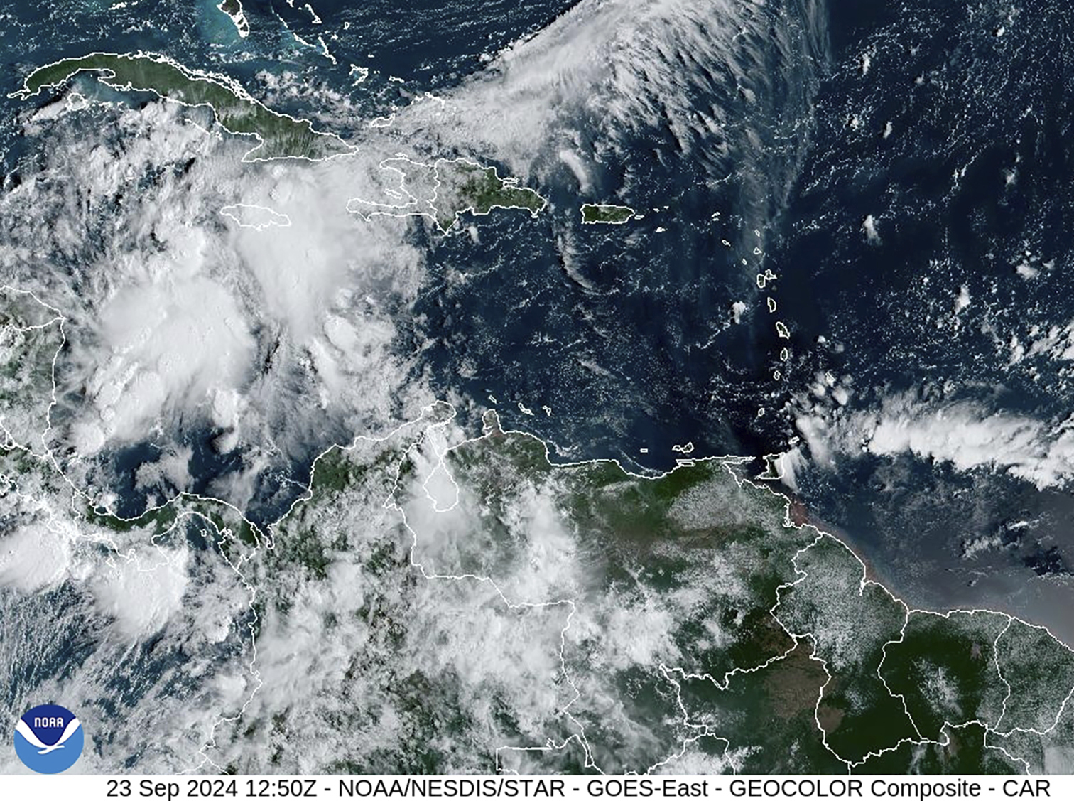 A cluster of storms located south of the Cayman Islands