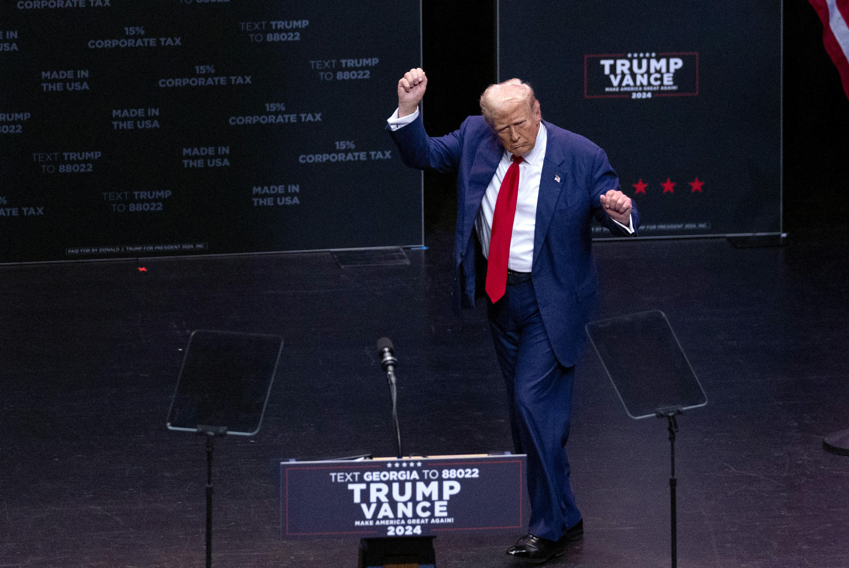 Trump dances after speaking at a campaign event.