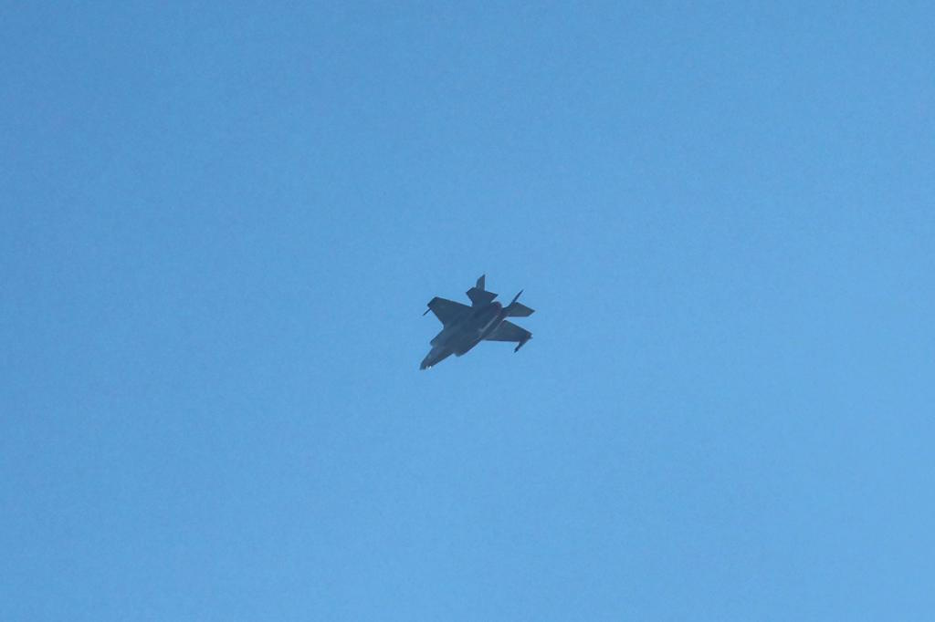 An Israeli F-35 fighter jets flies over the northern city of Haifa.