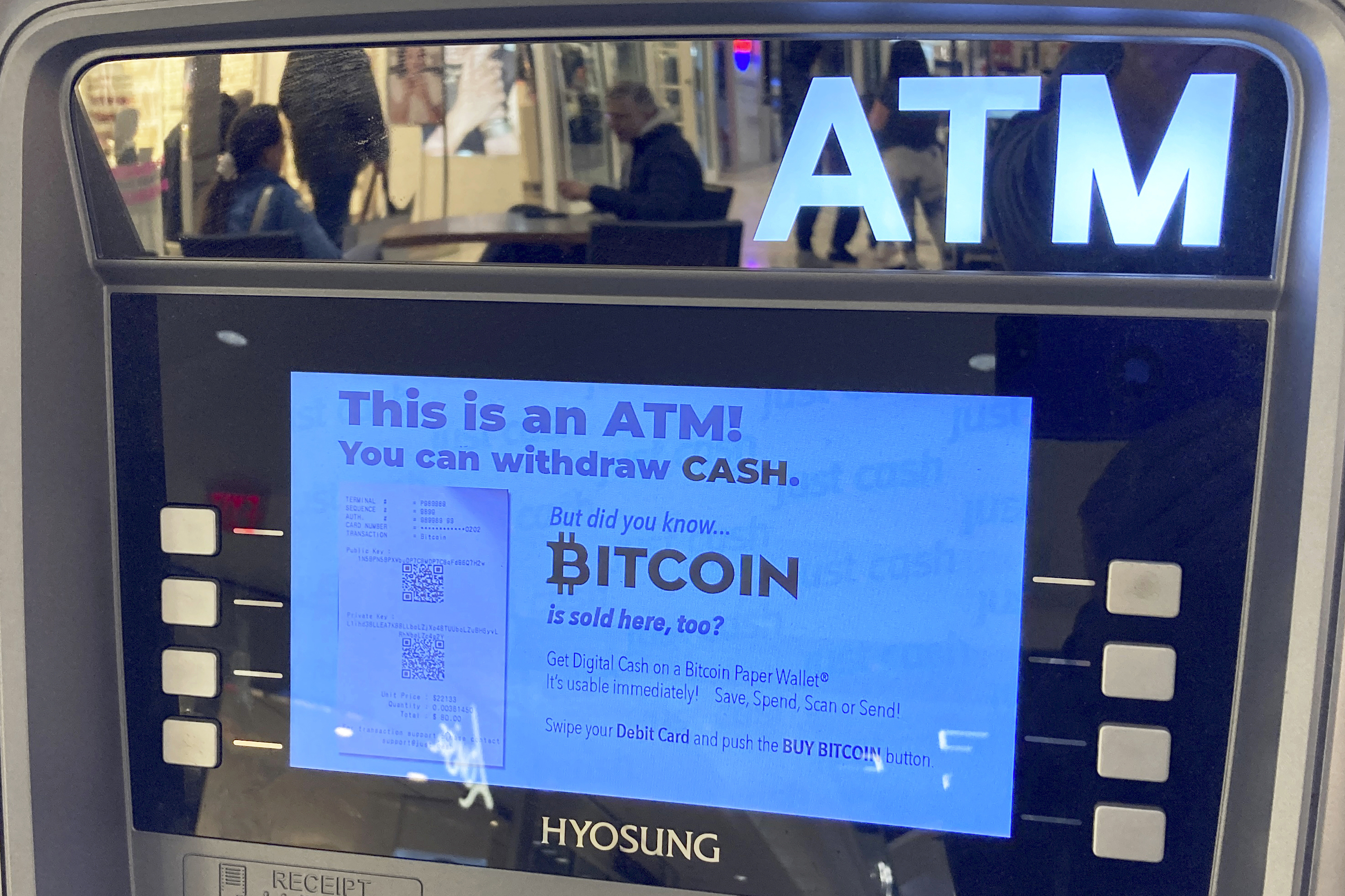 Bitcoin is for sale at an Automated Teller Machine at the Westfield Garden State