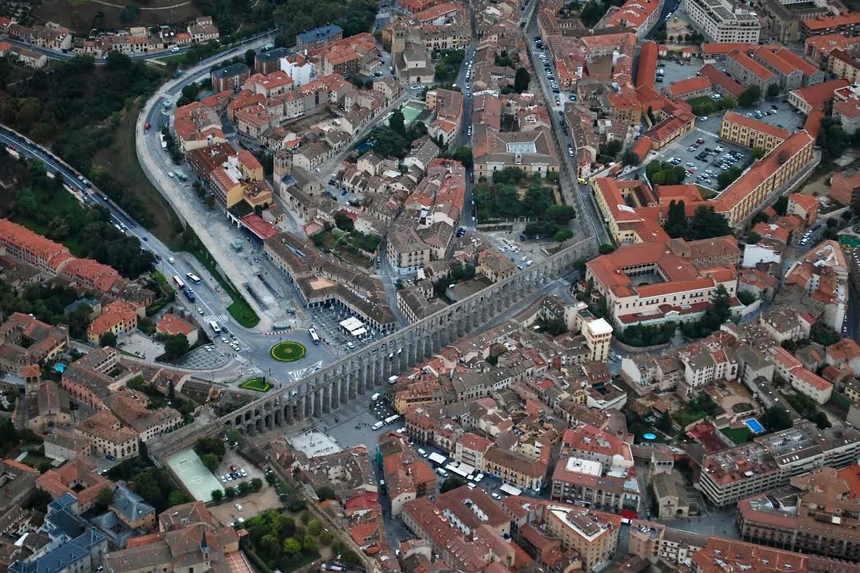 View of the Segovia Aqueduct from a balloon.