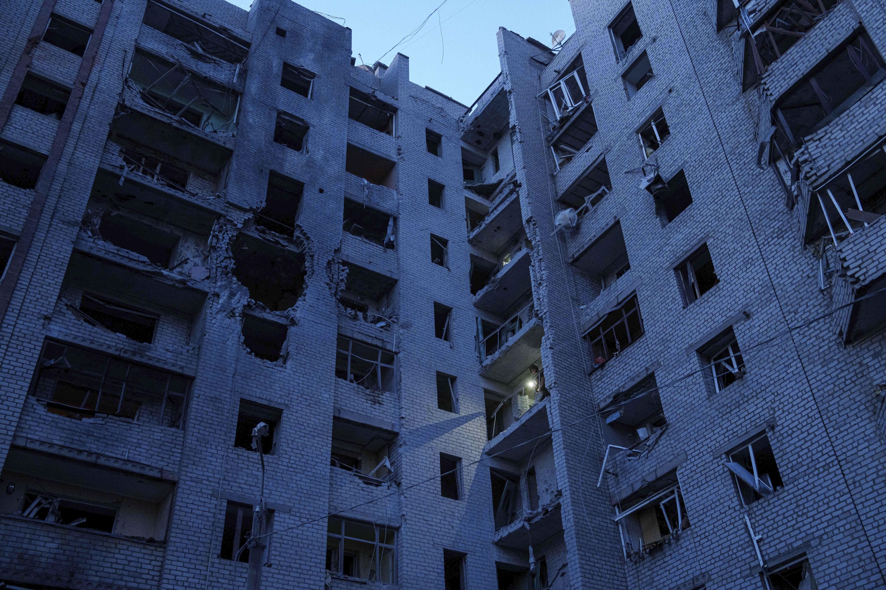 Residential building heavily damaged after a Russian airstrike in Kramatorsk.