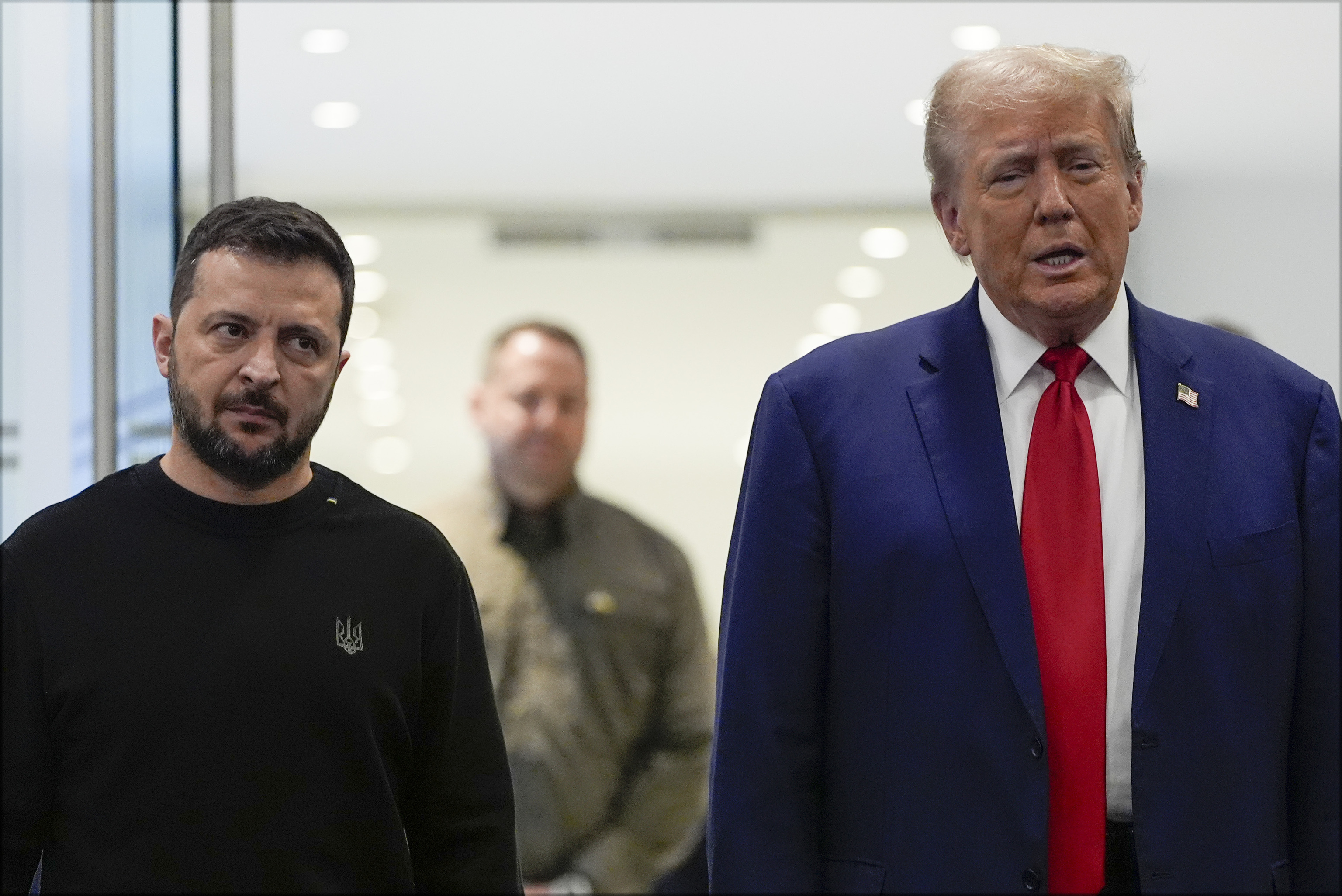 Republican presidential nominee former President Donald Trump meets with Ukraine's President Volodymyr Zelenskyy