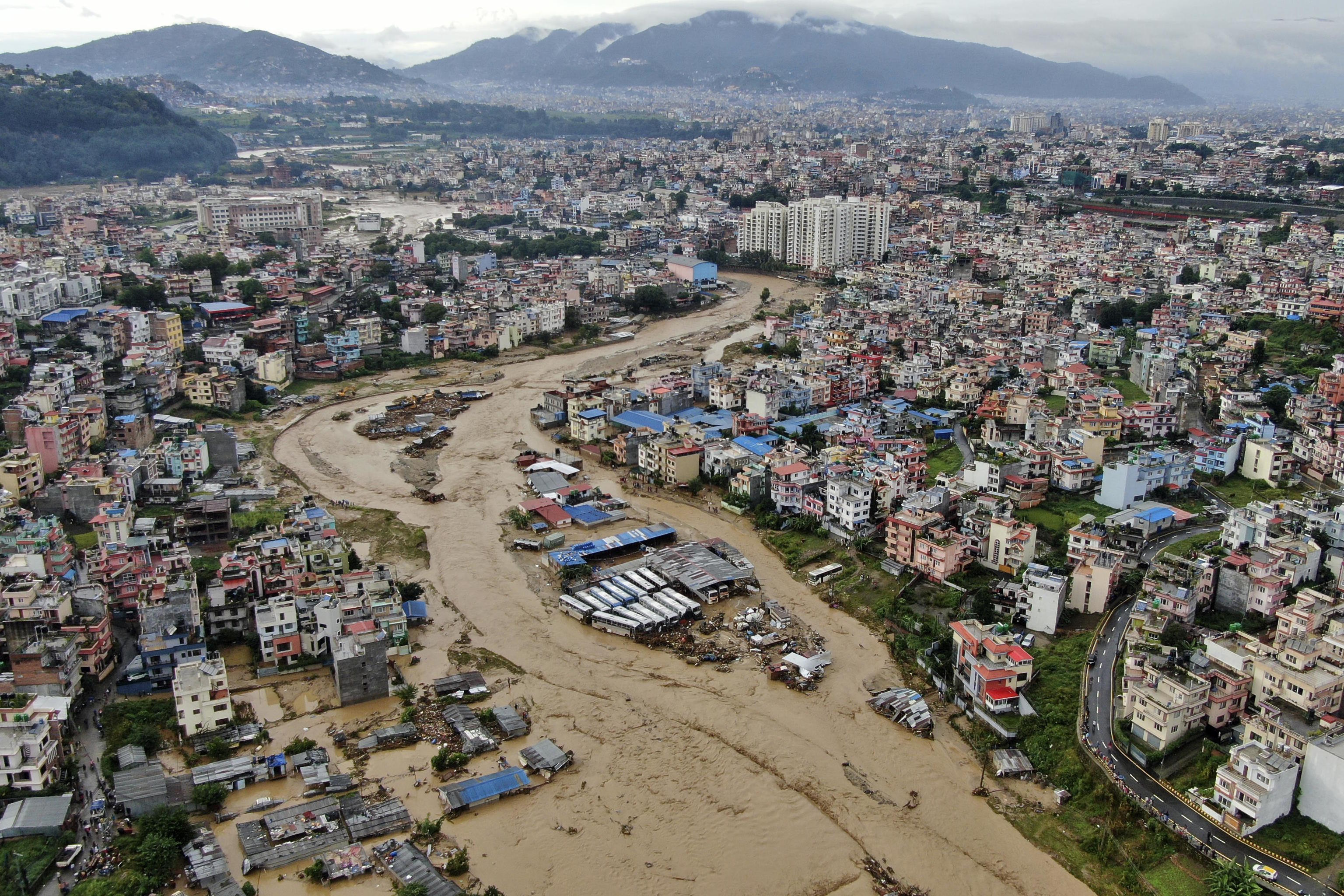 Landslides on the banks of the Bagmati River in Kathmandu.