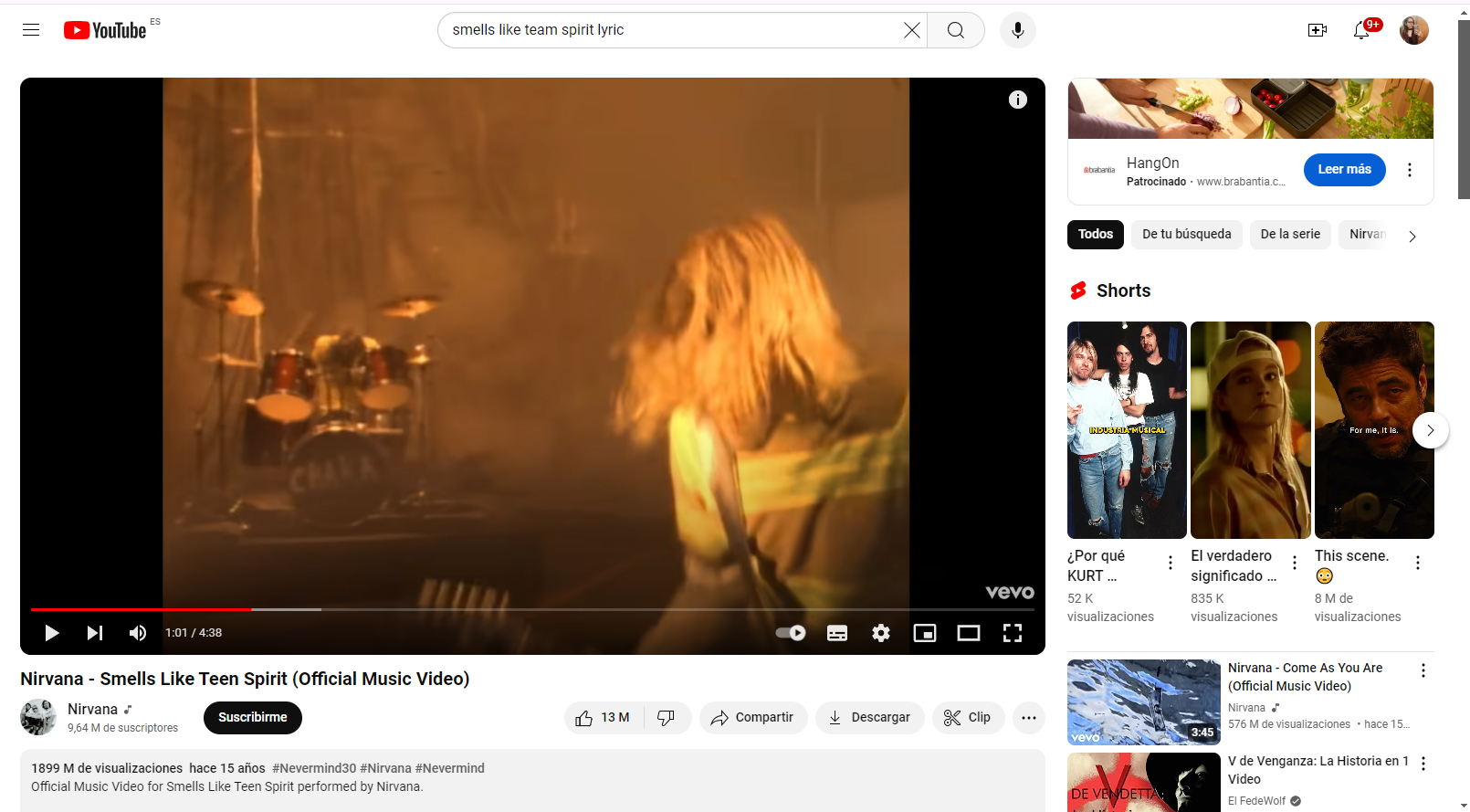 'Smells Like Teen Spirit' on Youtube.