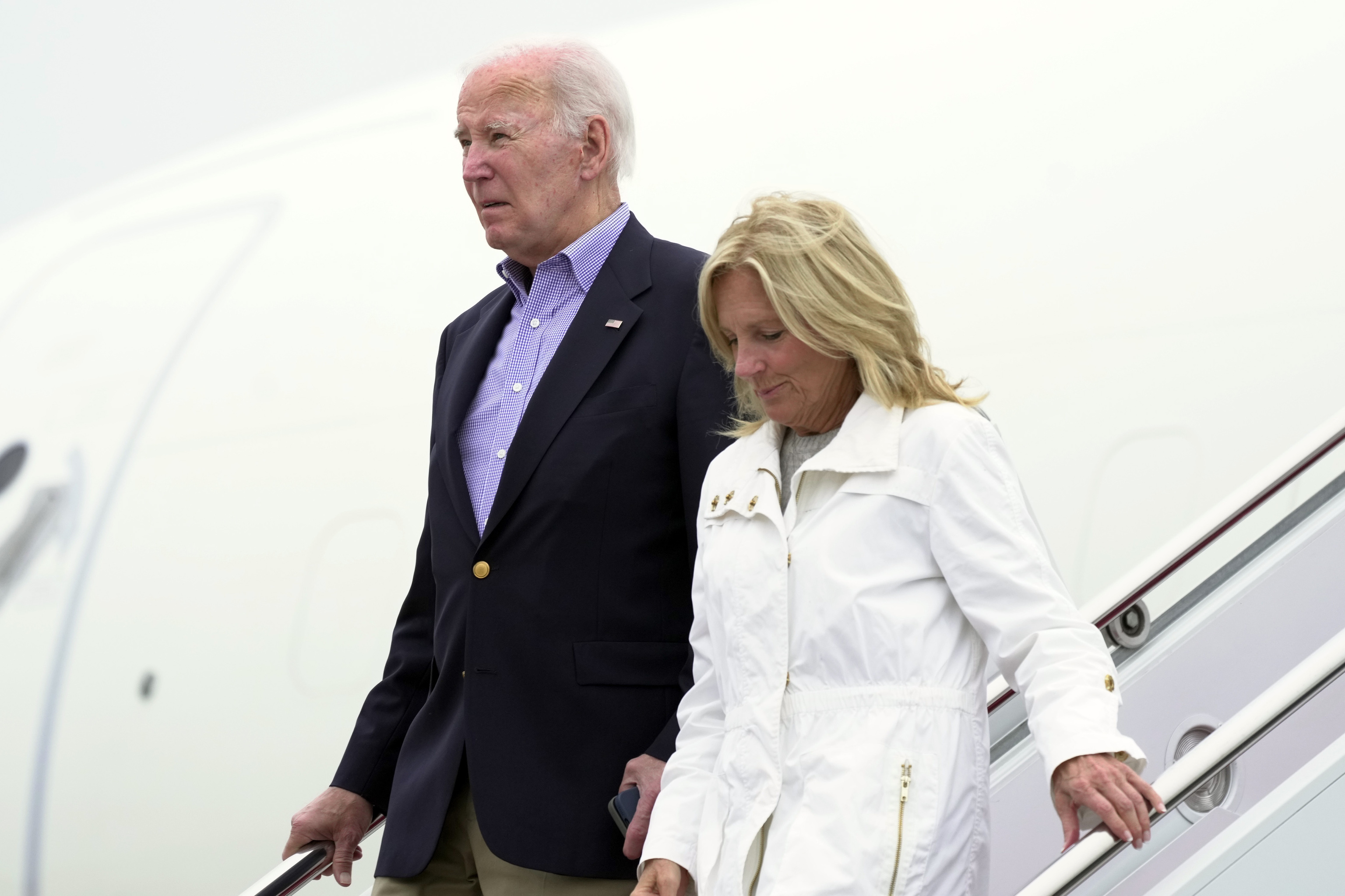 President Joe Biden and first lady Jill Biden arrive on Air Force One.