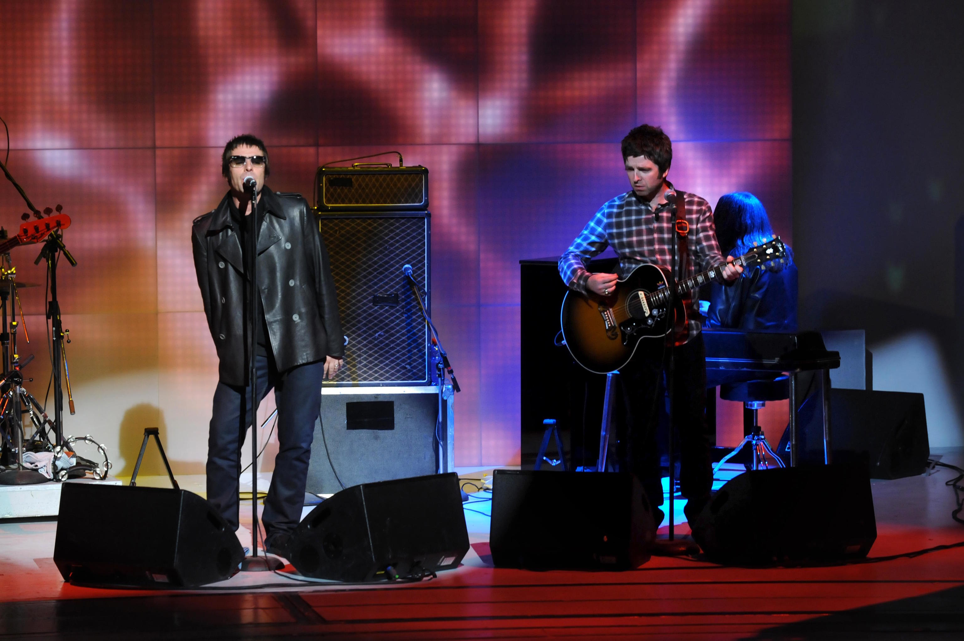 Oasis, Liam and Noel Gallagher during a concert in Italy in 2008.