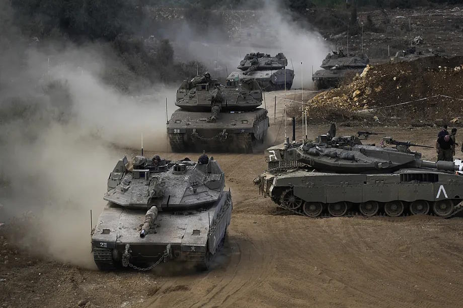 Israeli army tanks in northern Israel.