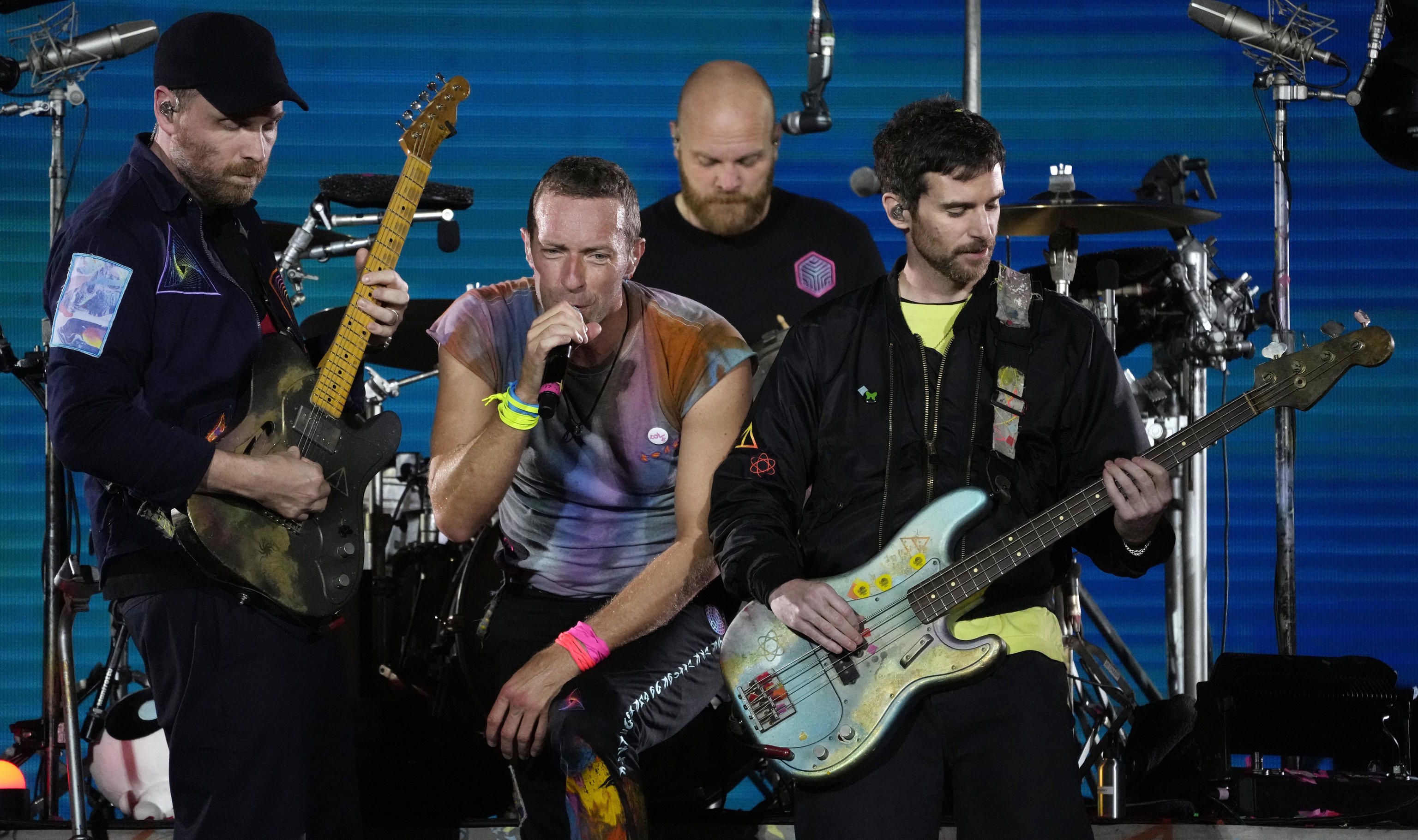 The band Coldplay during a concert.