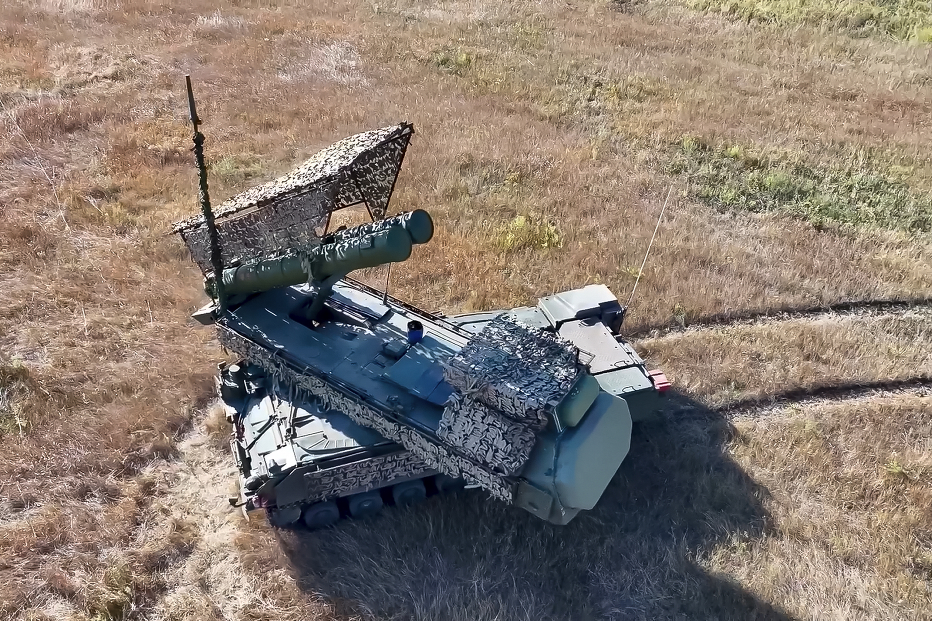 Buk-3M self-propelled, medium-range surface-to-air missile system prepares to fire at an undisclosed location in Ukraine