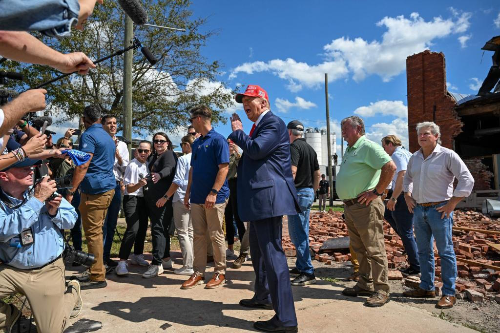 Trump delivers remarks to the press in the aftermath of powerful storm Helene.