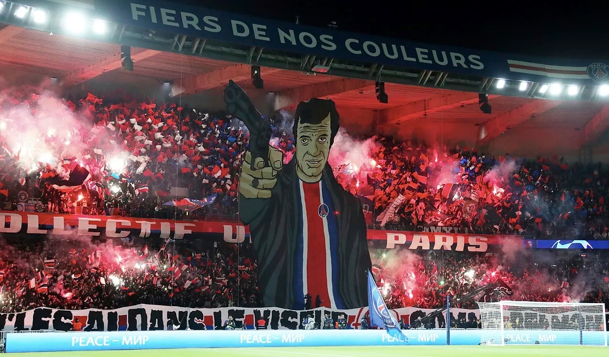 PSG ultras during a match against Milan.