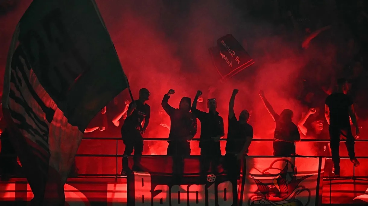 Milan ultras during Sunday's derby at San Siro.