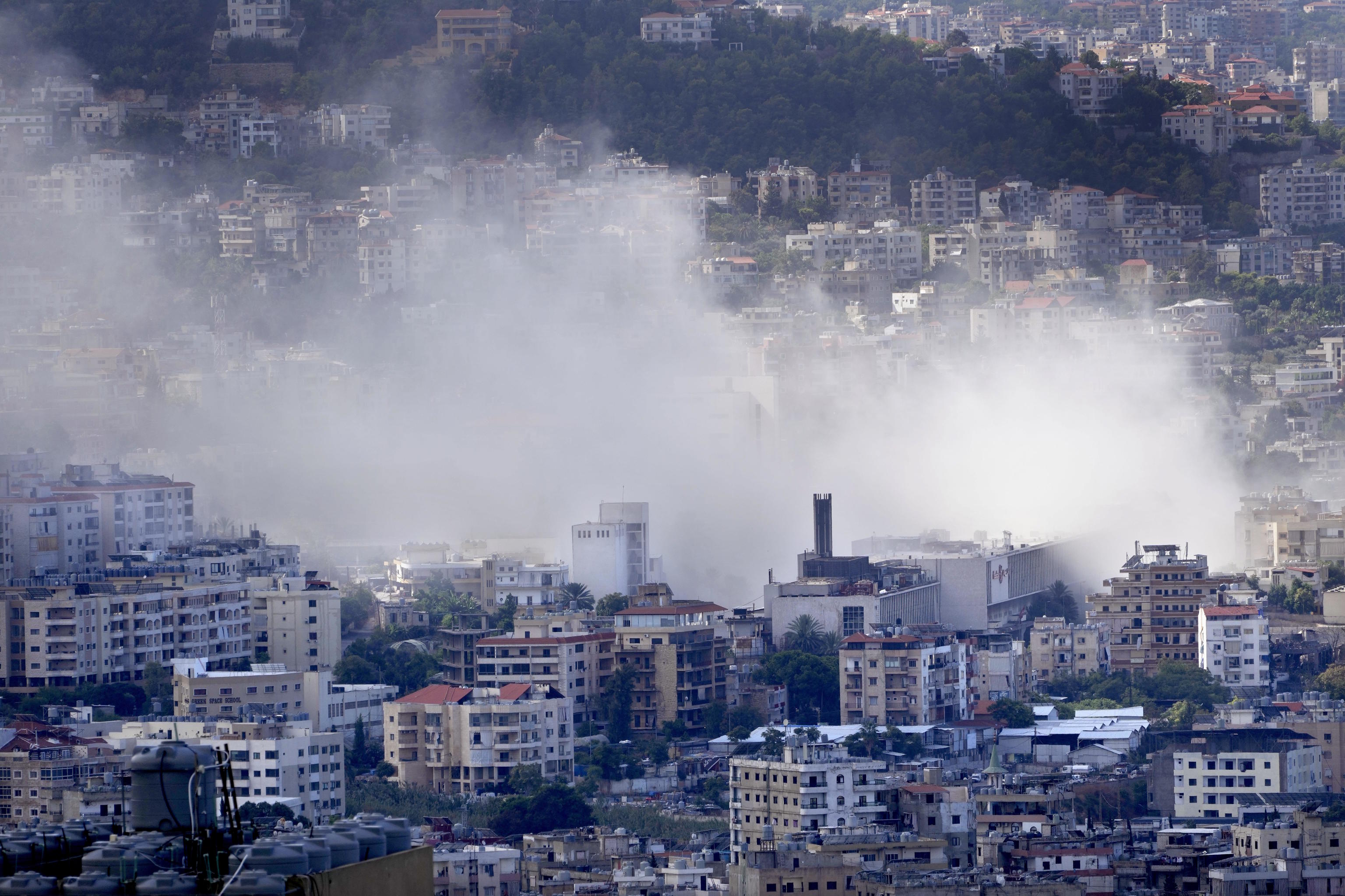 Smoke rises from an Israeli airstrike in Choueifat, south of Beirut, Lebanon.