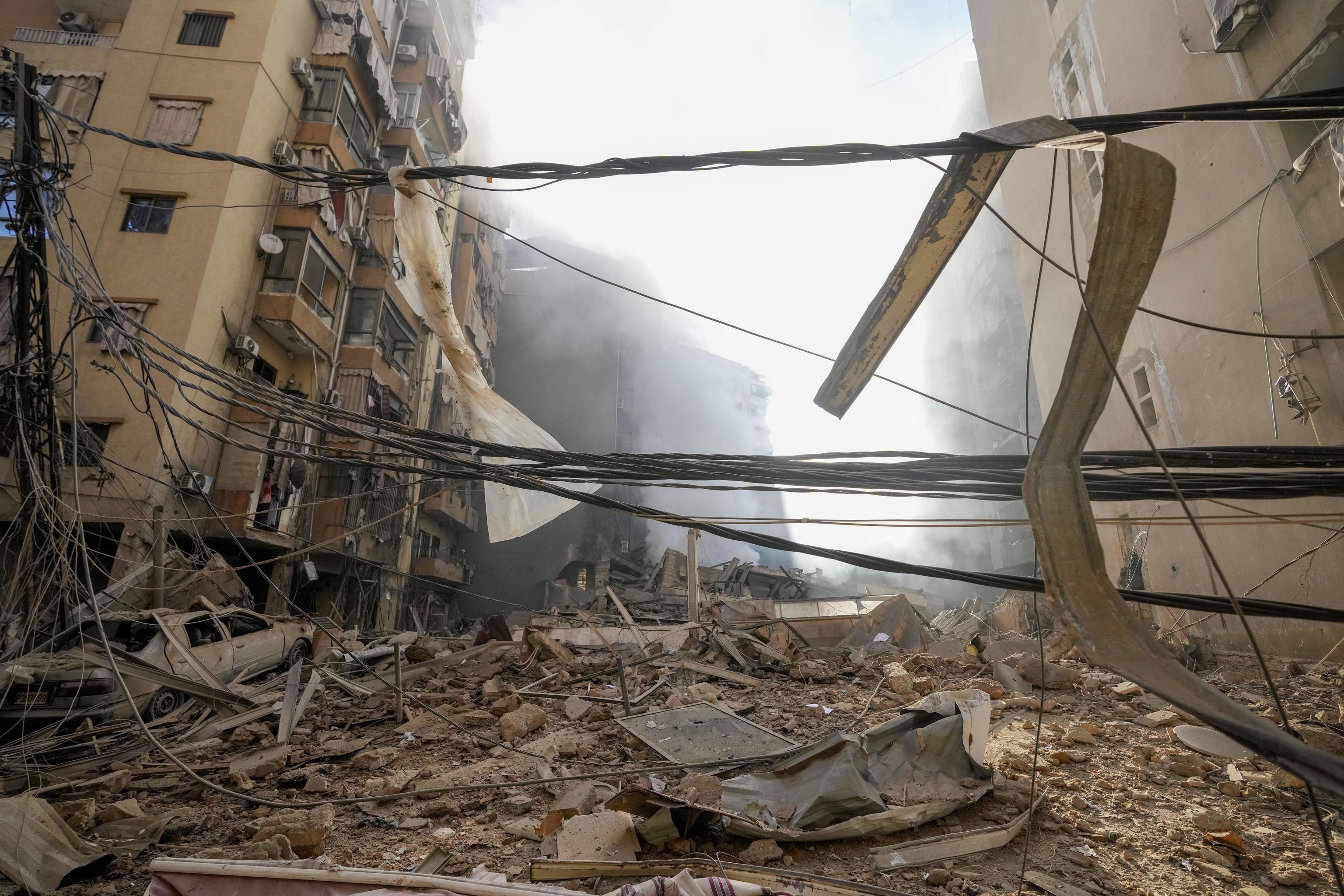 Smoke rises from the site of an Israeli airstrike in Dahiyeh, Beirut.