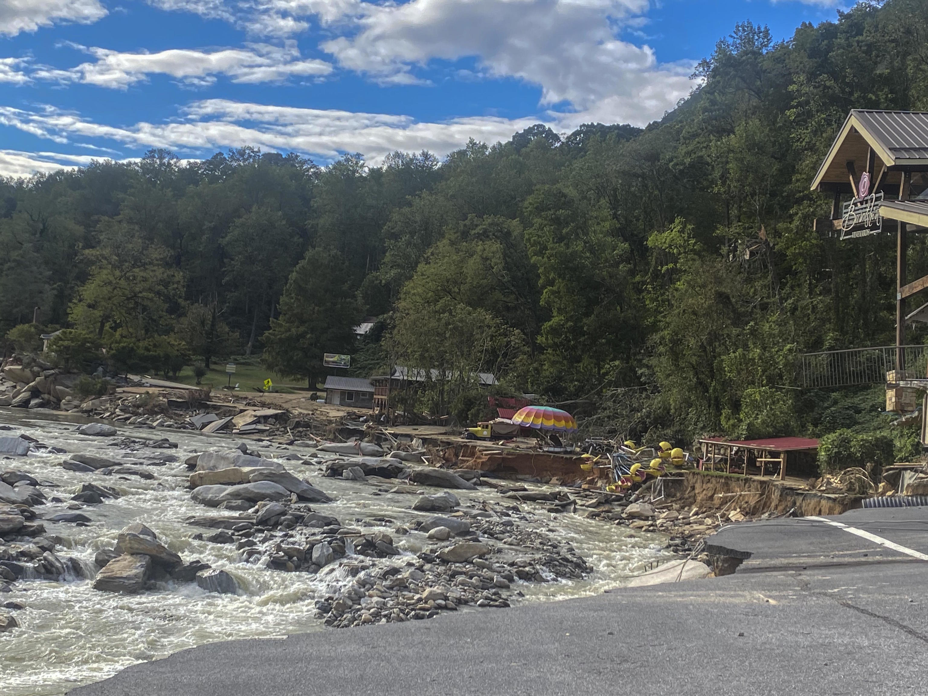 Chimney Rock, N.C., is seen after flash flooding of Hurricane Helene.