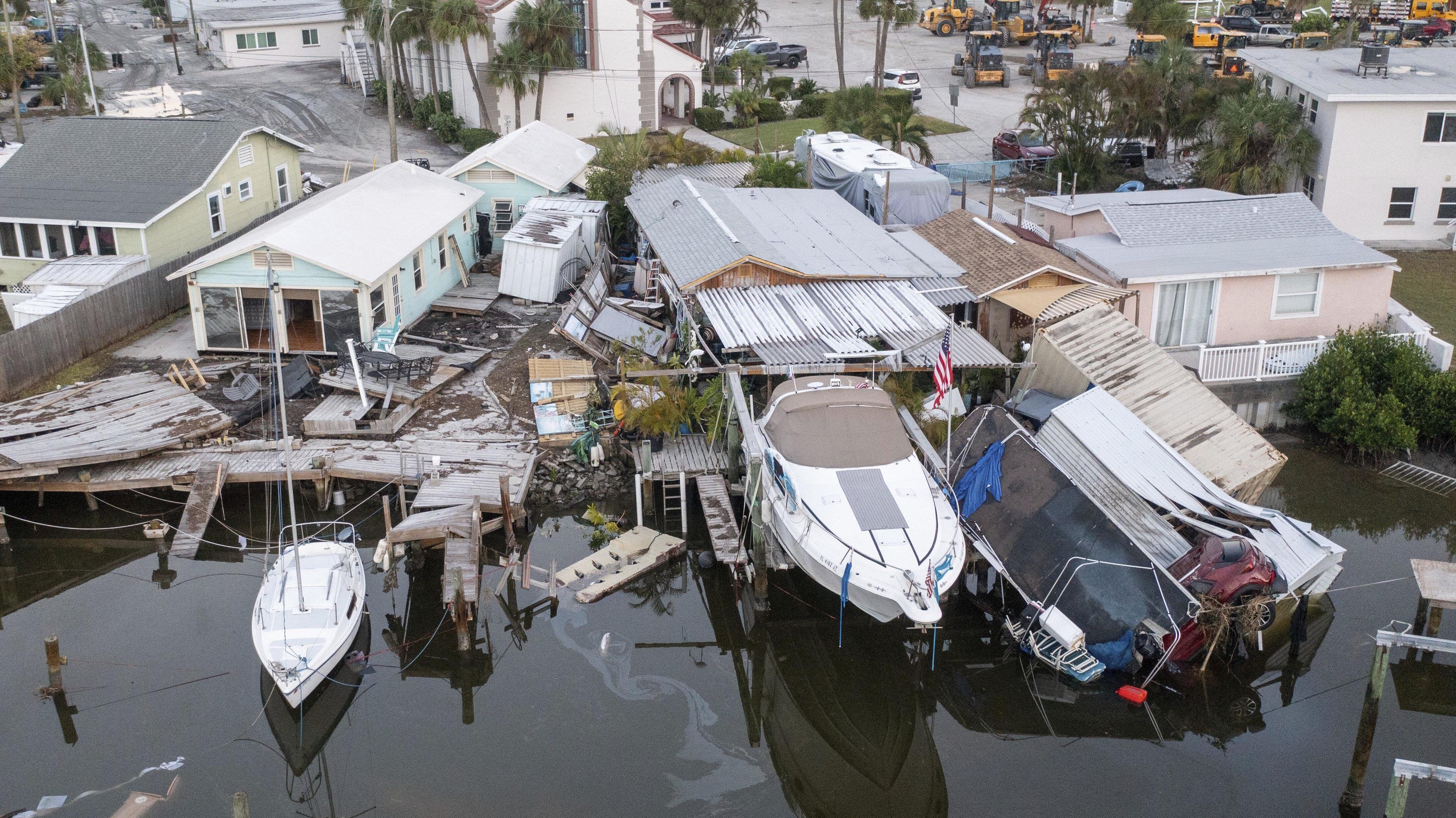 Damaged homes after the storm surge caused by Hurricane Helene.