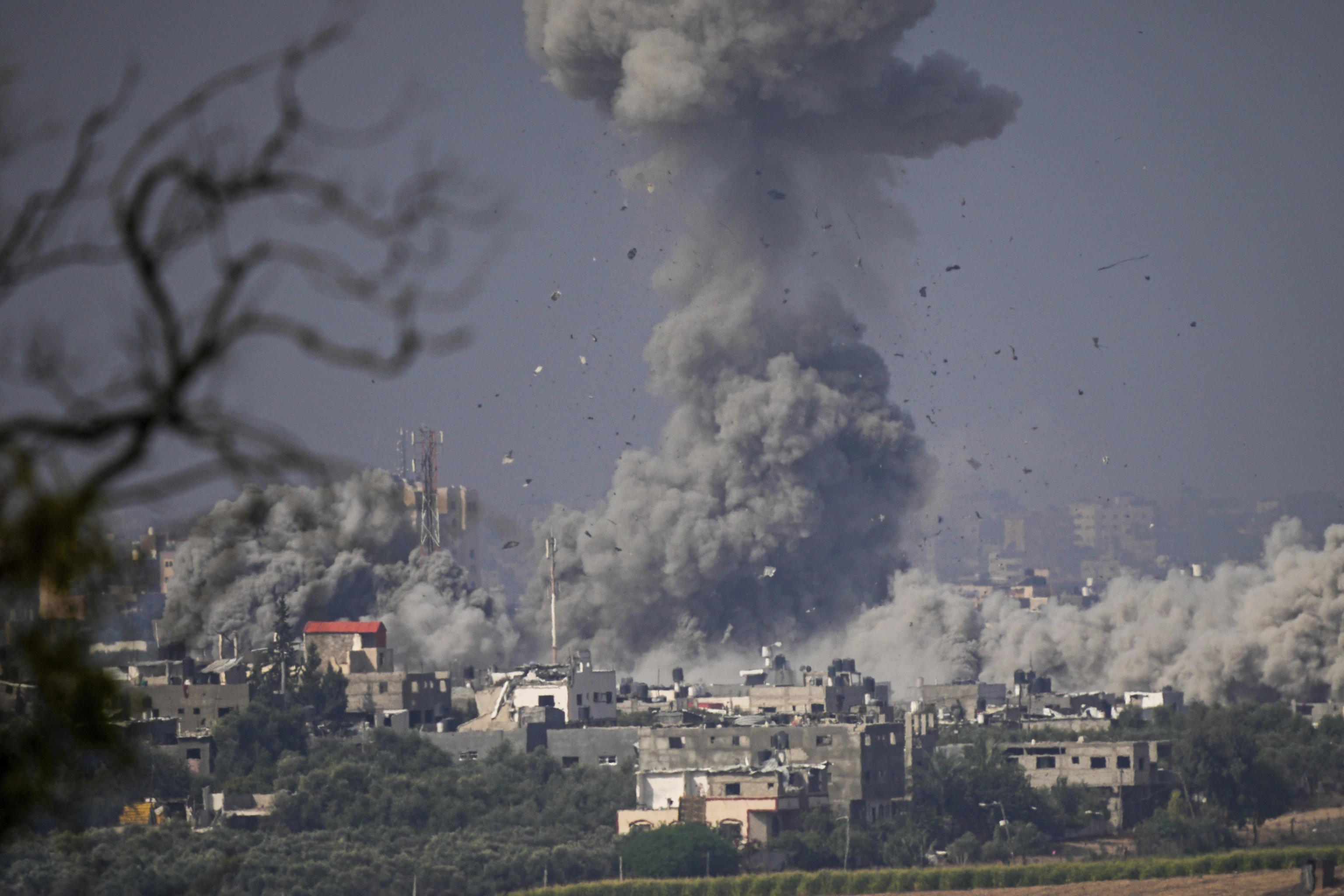 A column of smoke at a location in Gaza after an Israeli bombardment.