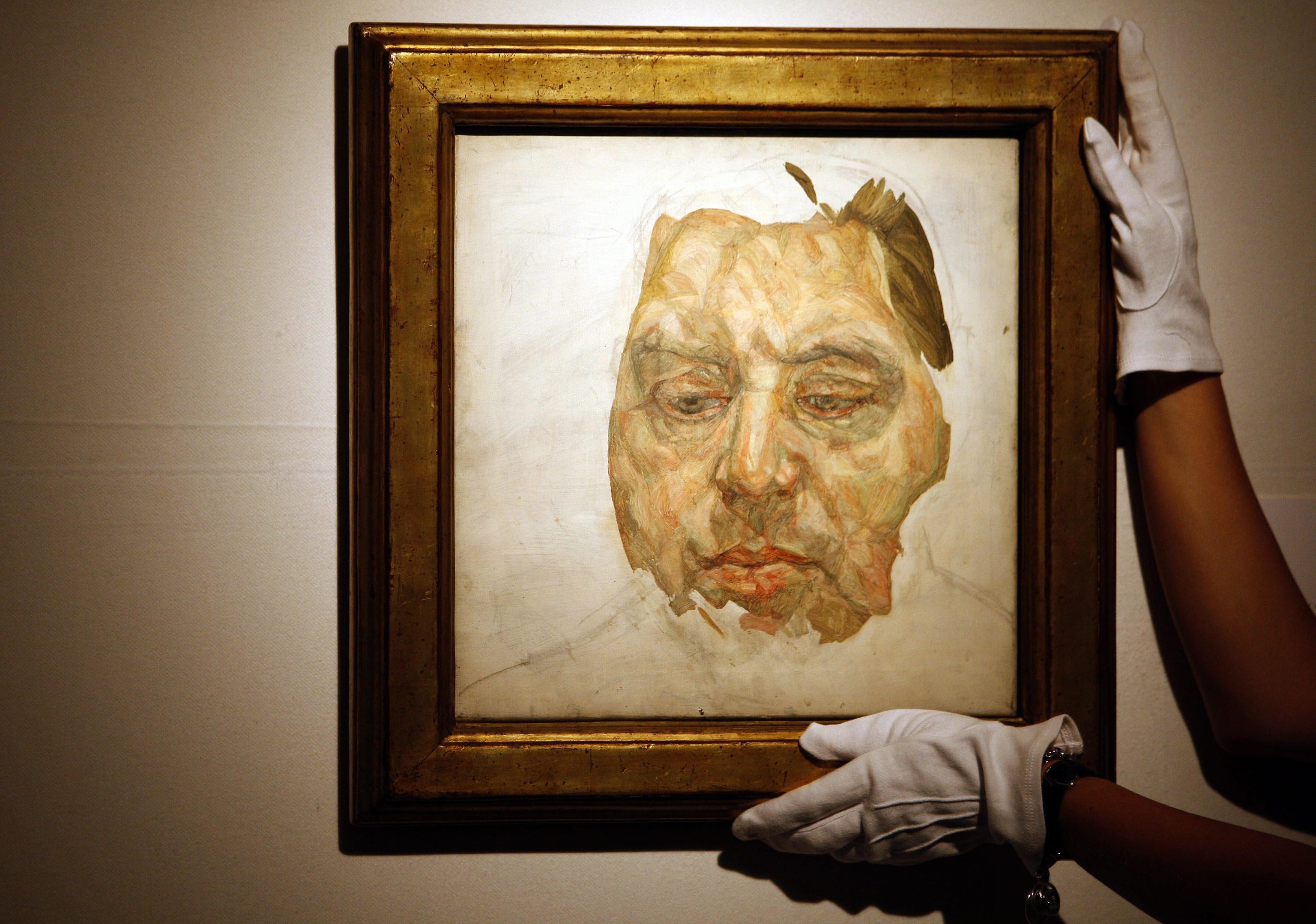 An oil portrait of Francis Bacon painted by Lucien Freud.