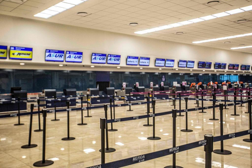 Emtpy counters at the Merida airport before the arrival of Hurricane Milton.