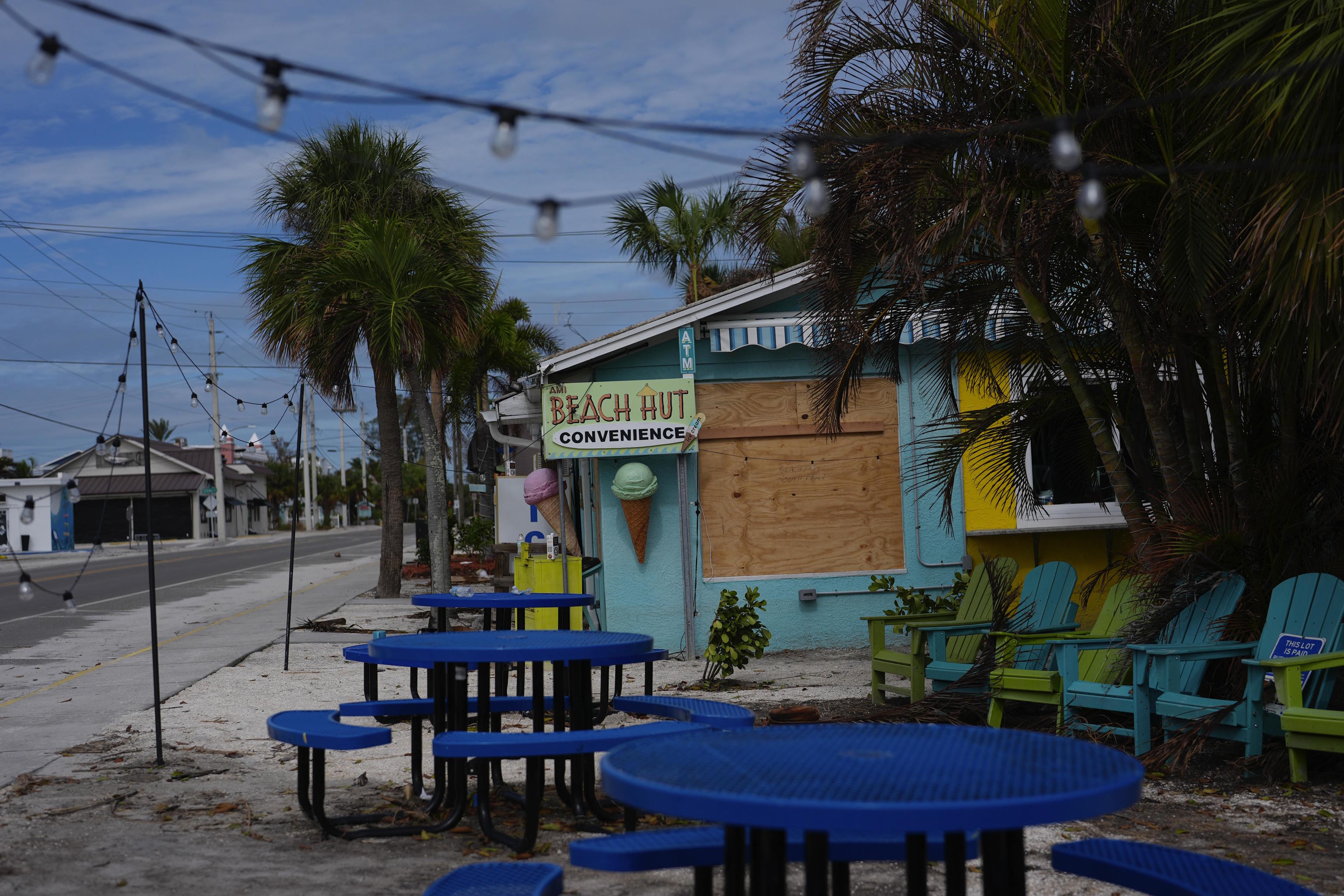 A boarded up business stands ahead of the arrival of Hurricane Milton.