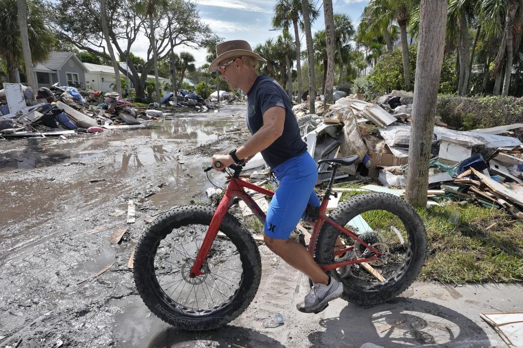 Damages caused from Hurricane Helene on a street in Clearwater Beach.