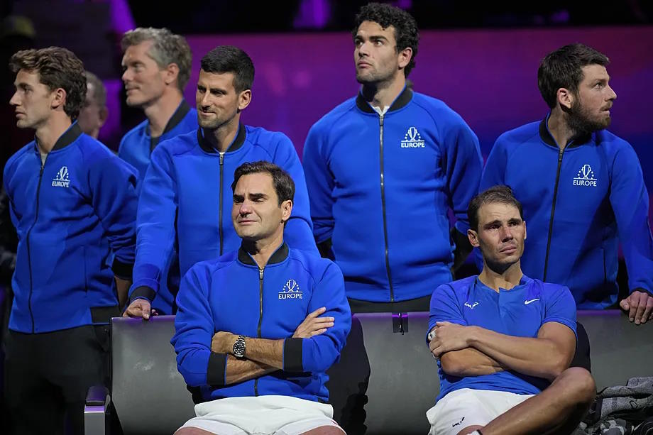 Nadal, alongside Federer, on the day of his retirement