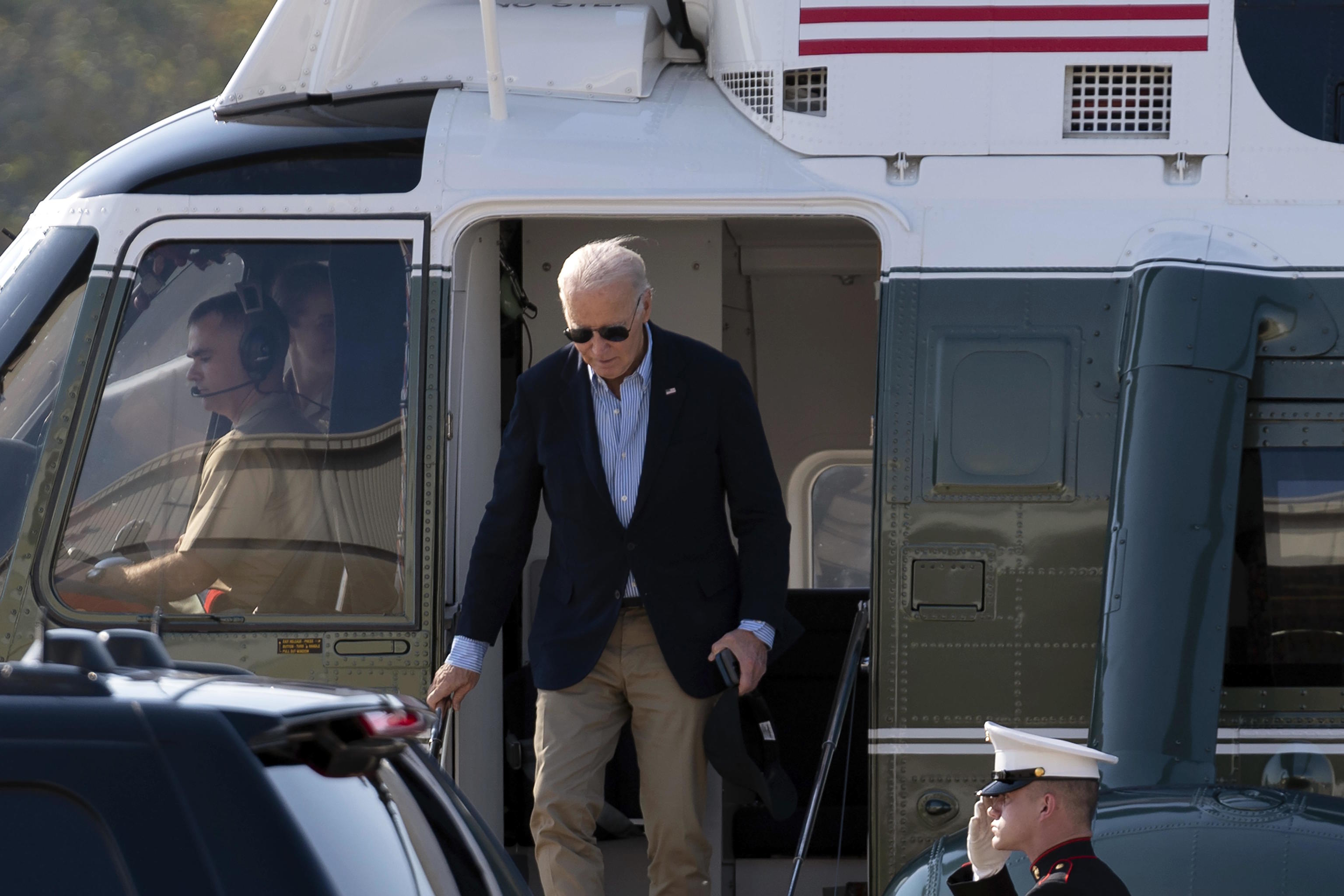 President Joe Biden steps off of Marine One.