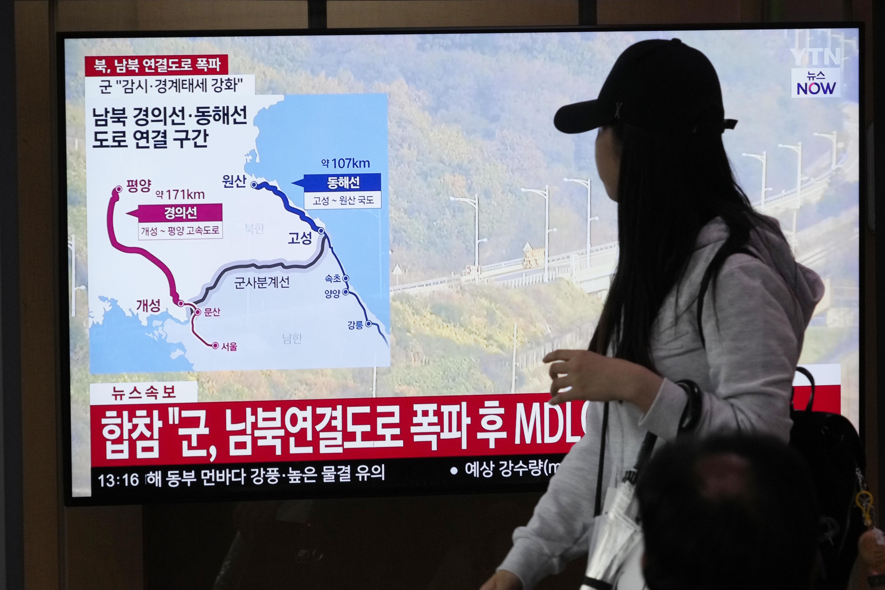 North Korea has blown up parts of northern side of inter-Korean roads.