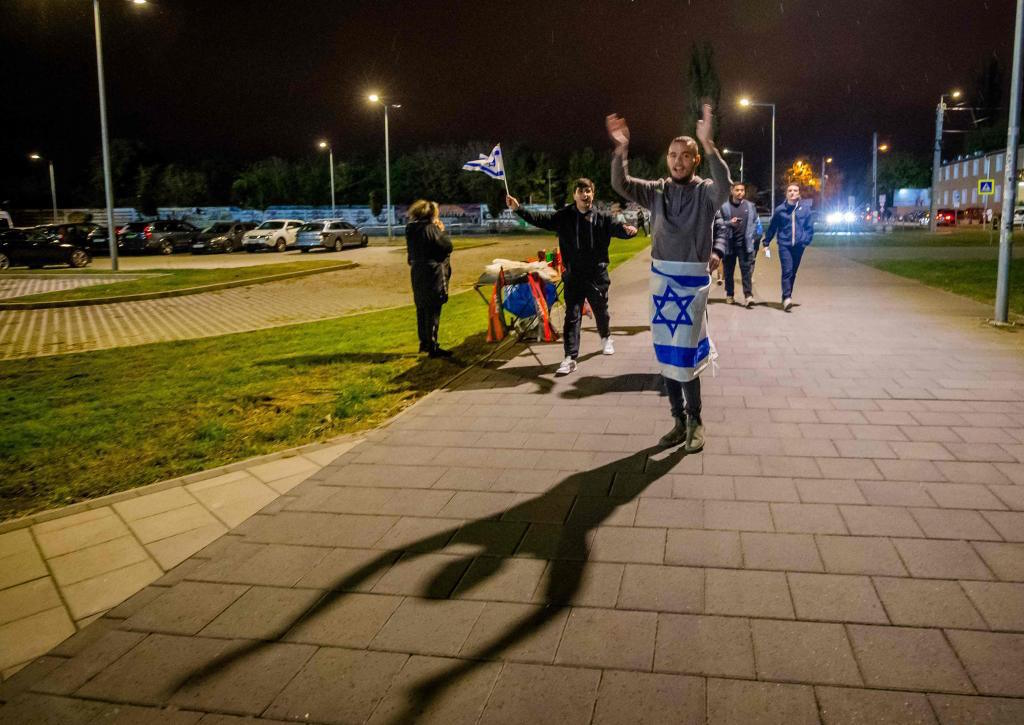 Israeli fans arrive prior to the UEFA Nations League match against France.