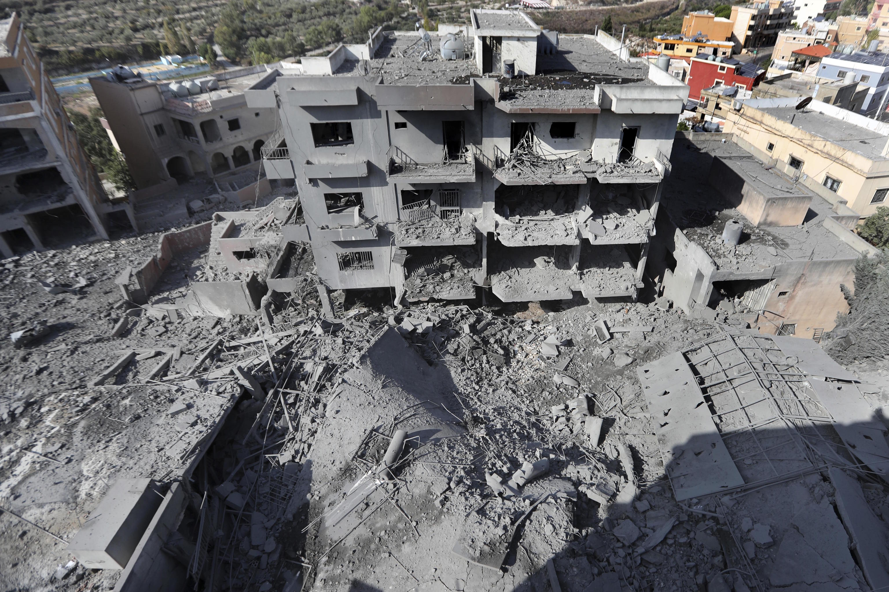 Destroyed buildings hit by Israeli airstrikes in south Lebanon.