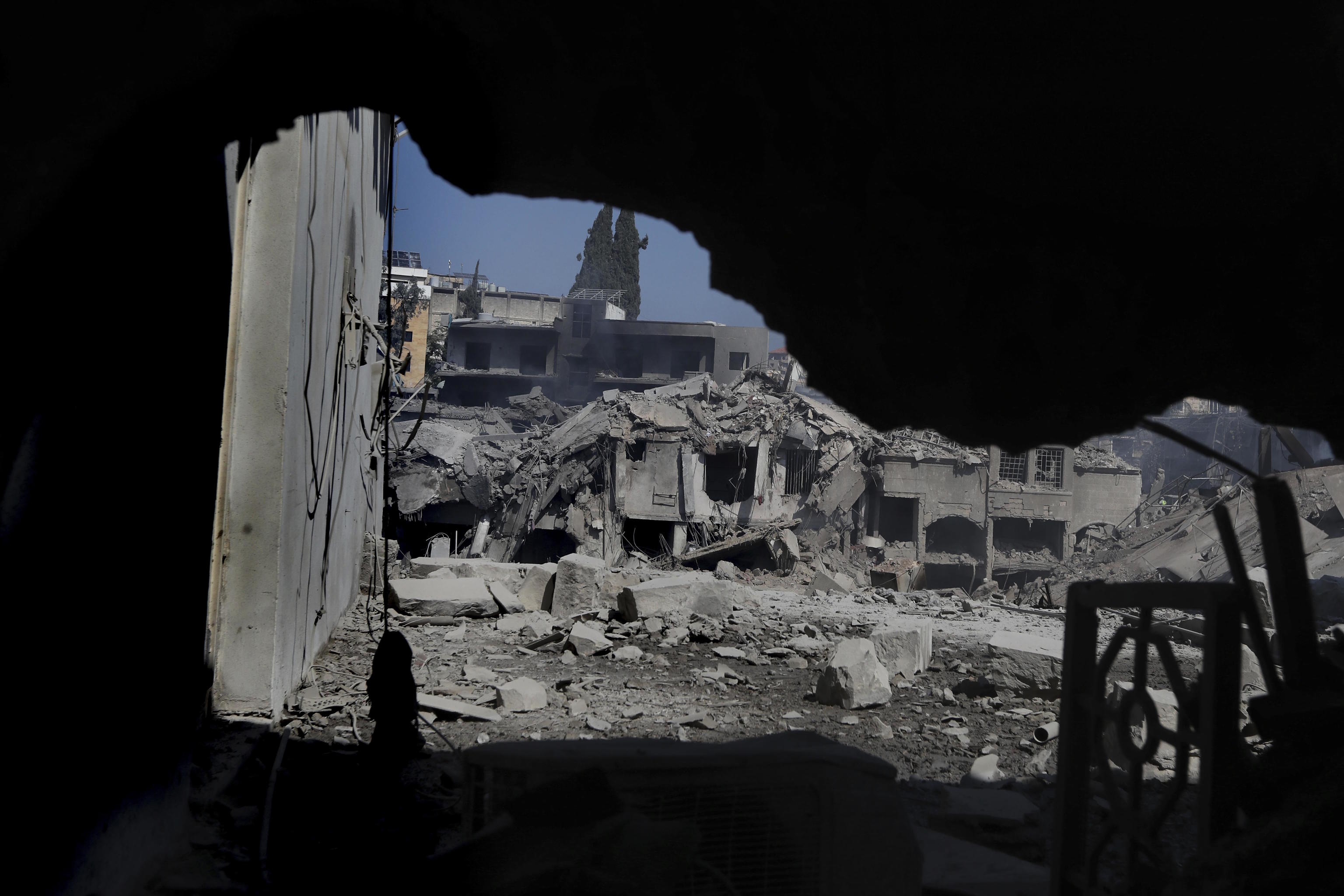 Destroyed shops and buildings at commercial street in Nabatiyeh.