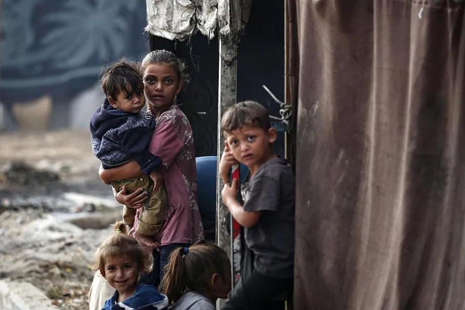 Palestinian children in a displaced camp in Gaza.