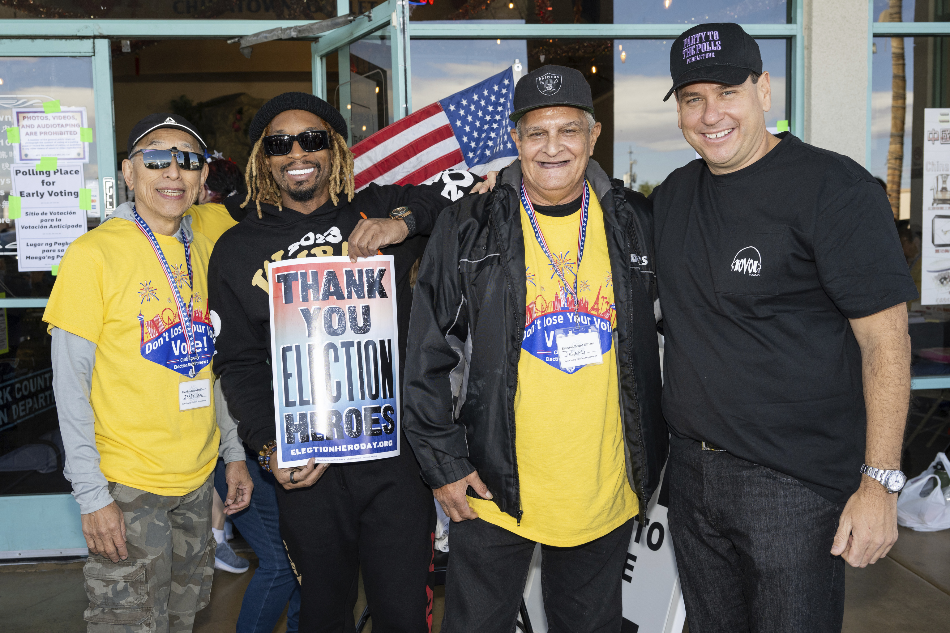 Lil Jon and Nevada Secretary of State Cisco Aguilar thank election workers